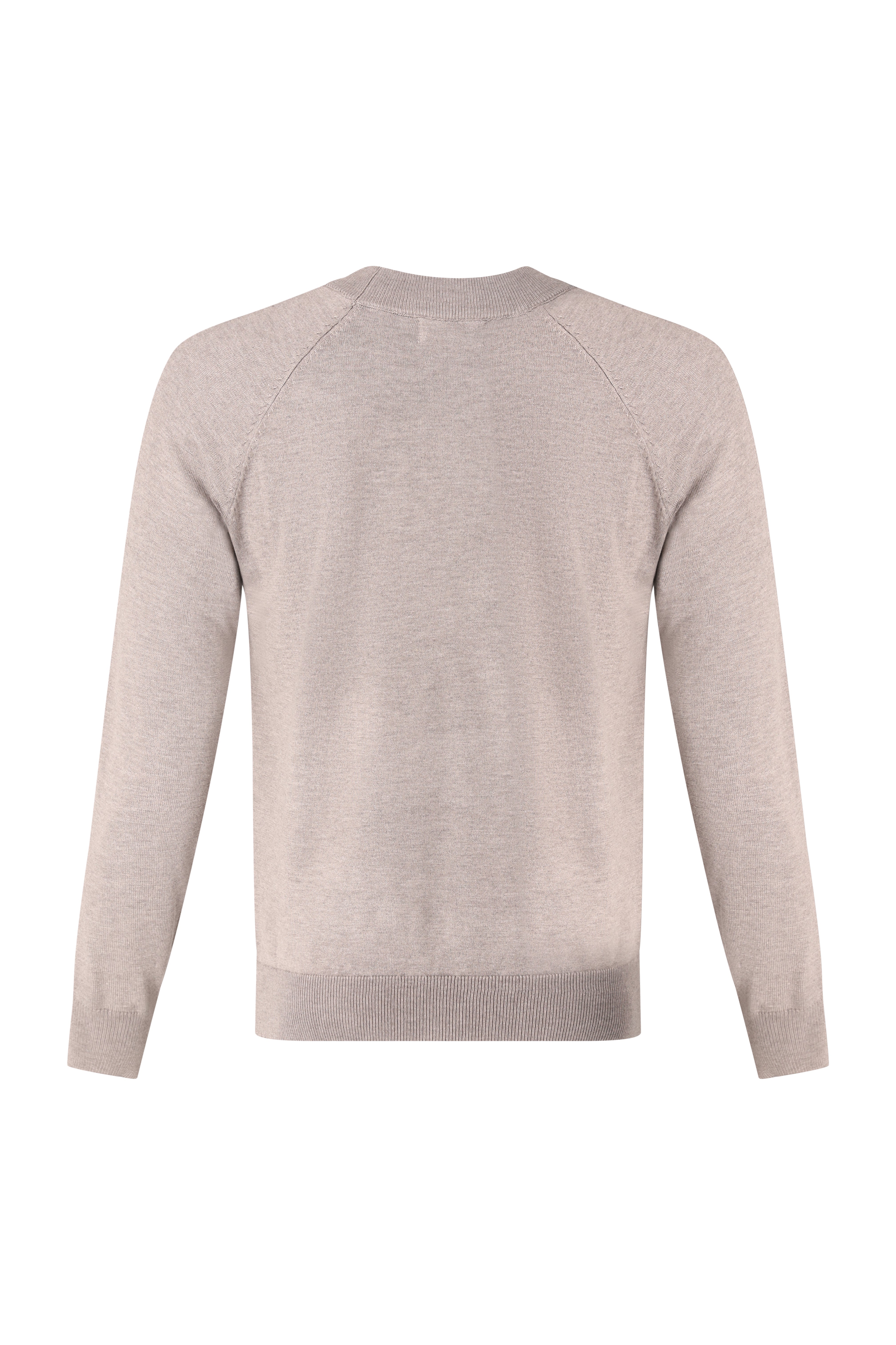 Crewneck Knitwear, Plain with Raglan Sleeve - Light Brown