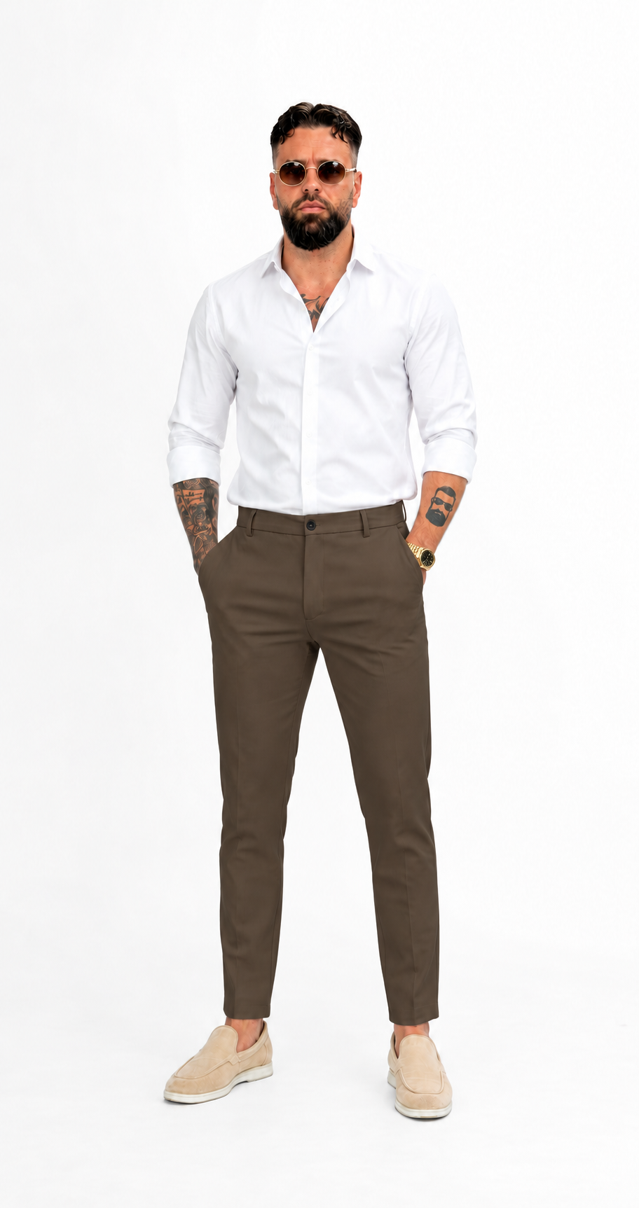 Trousers chic straight fit brown