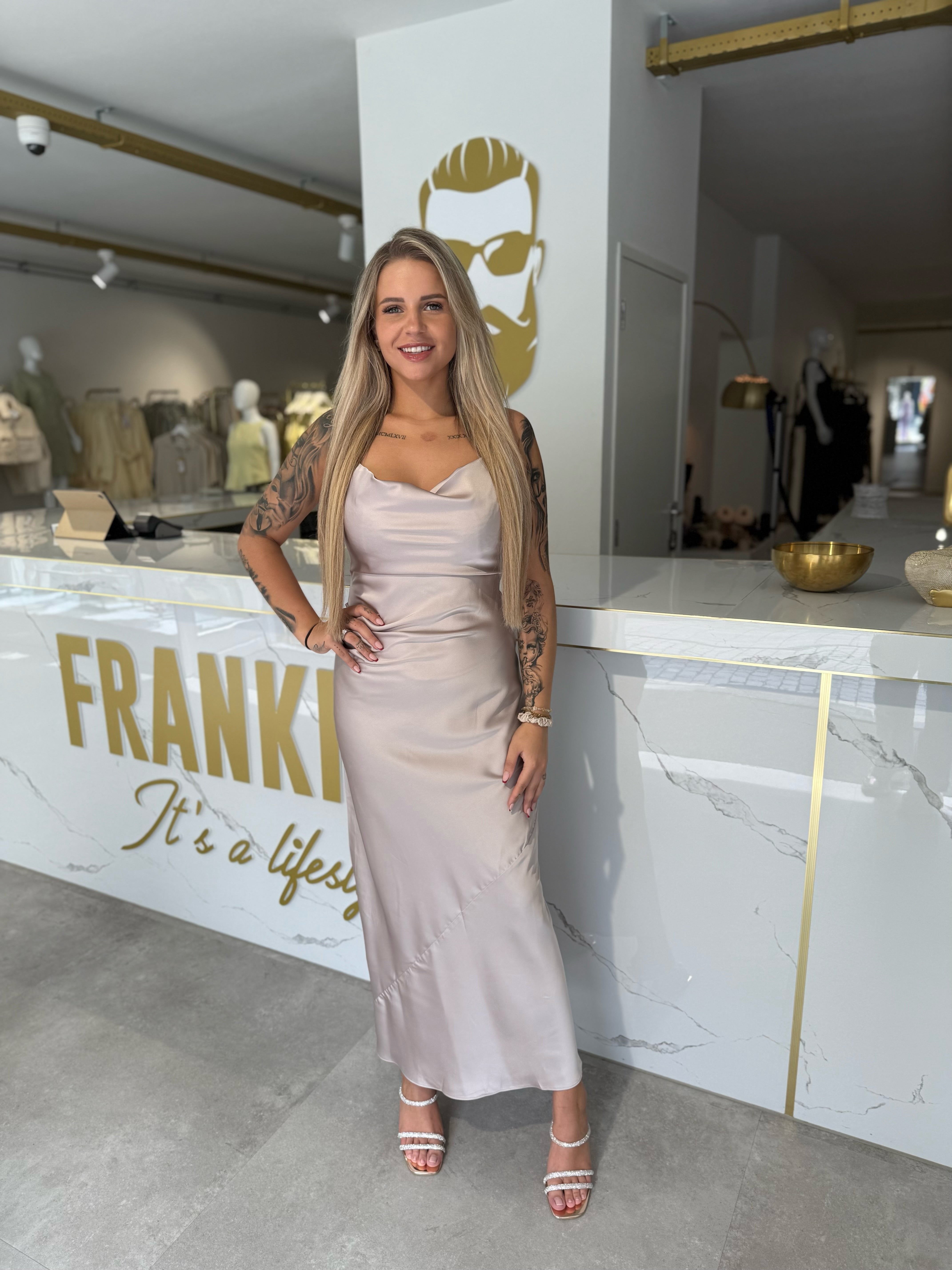 Satin maxi dress beige