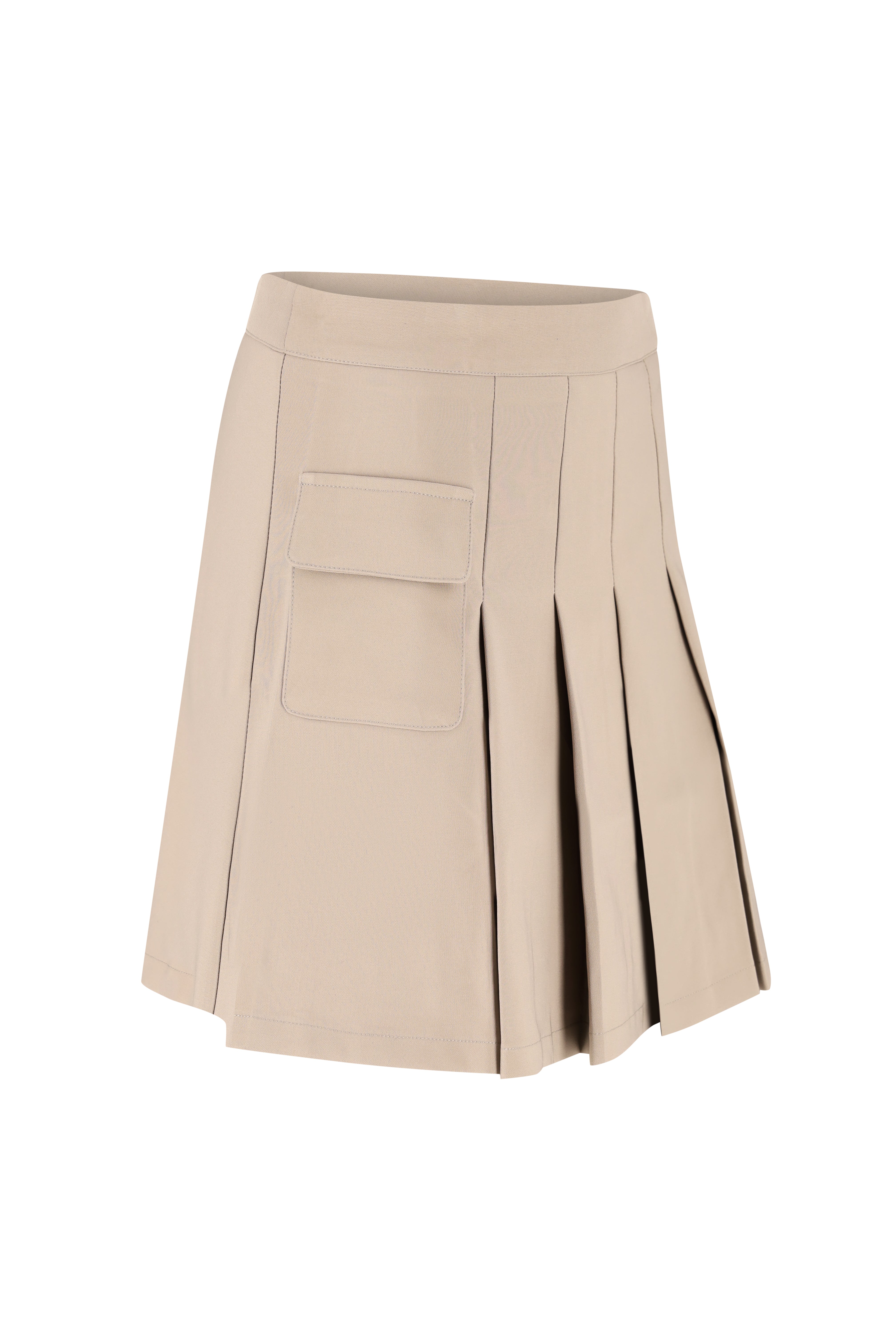 Pleated Skirt With Utility Pocket - Taupe