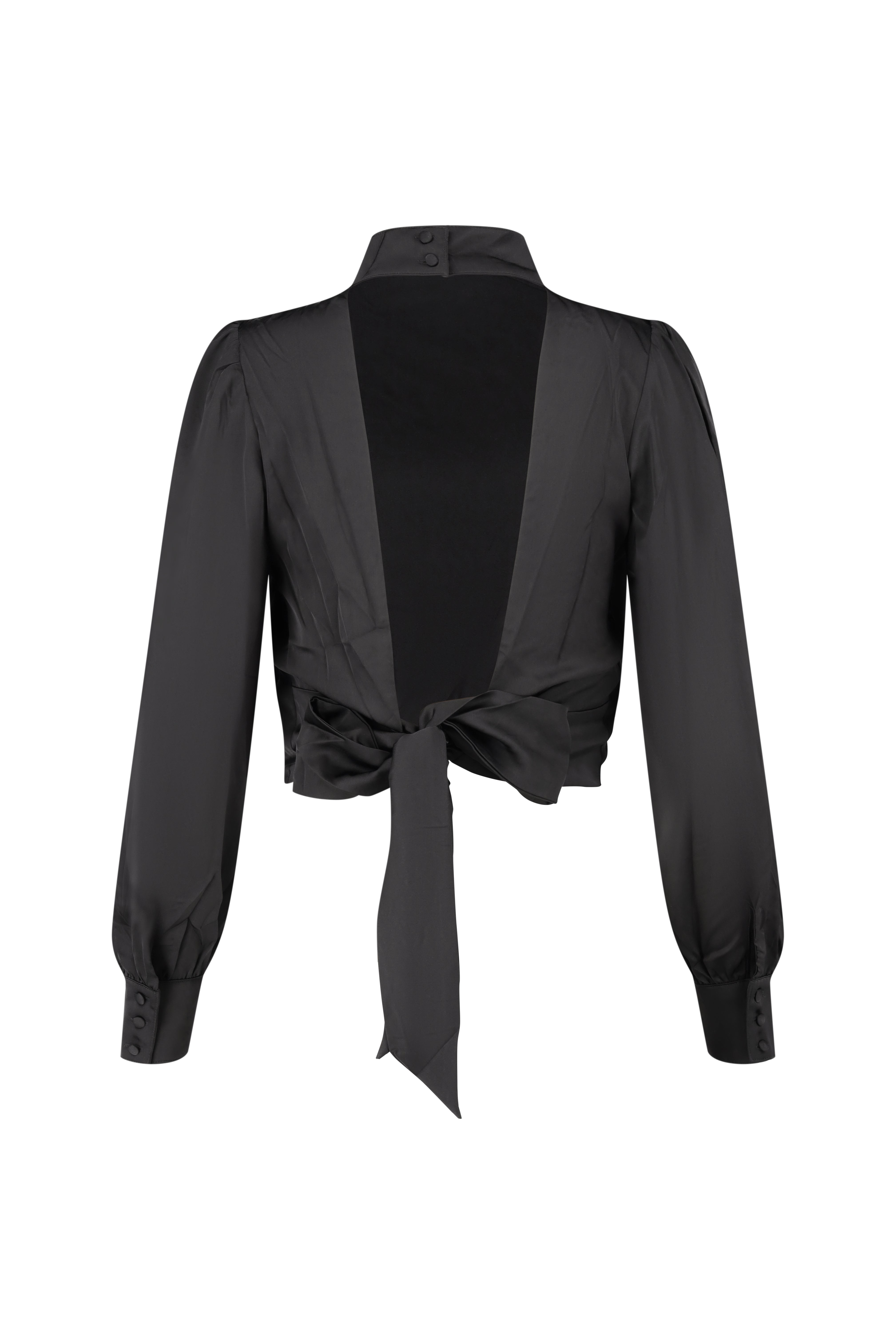 Satin Open-Back Tie Top - Black