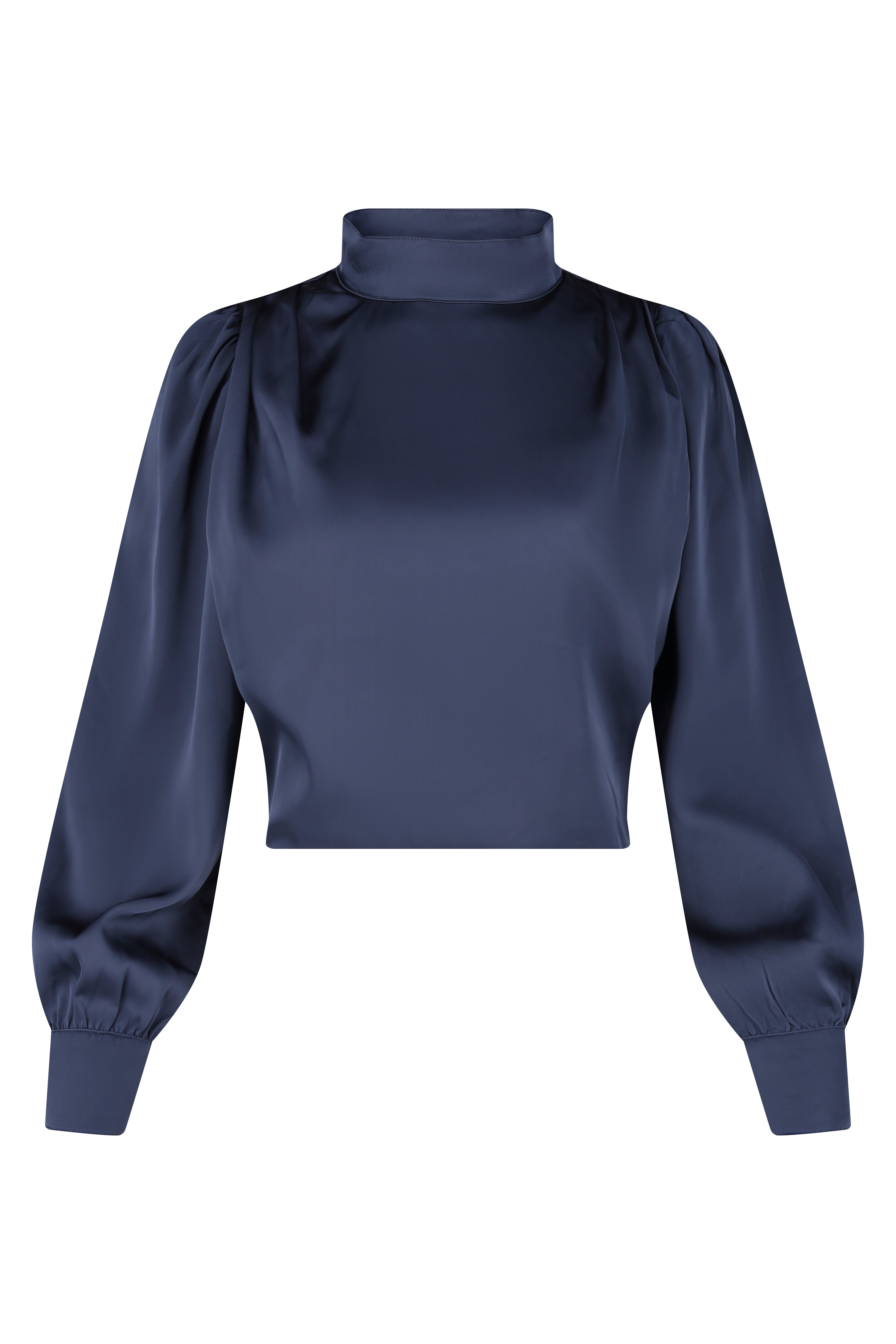 Satin Open-Back Tie Top - Navy