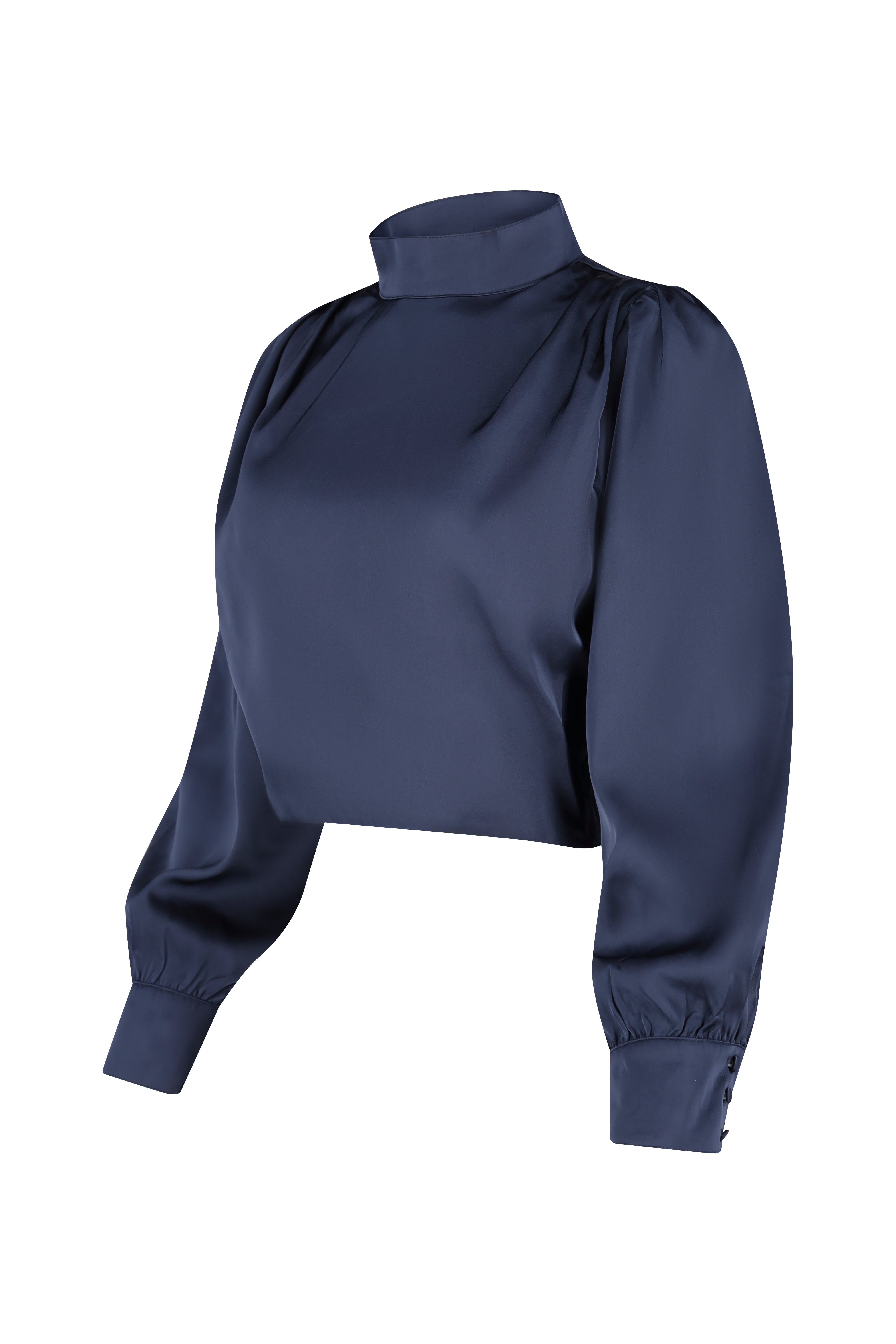 Satin Open-Back Tie Top - Navy