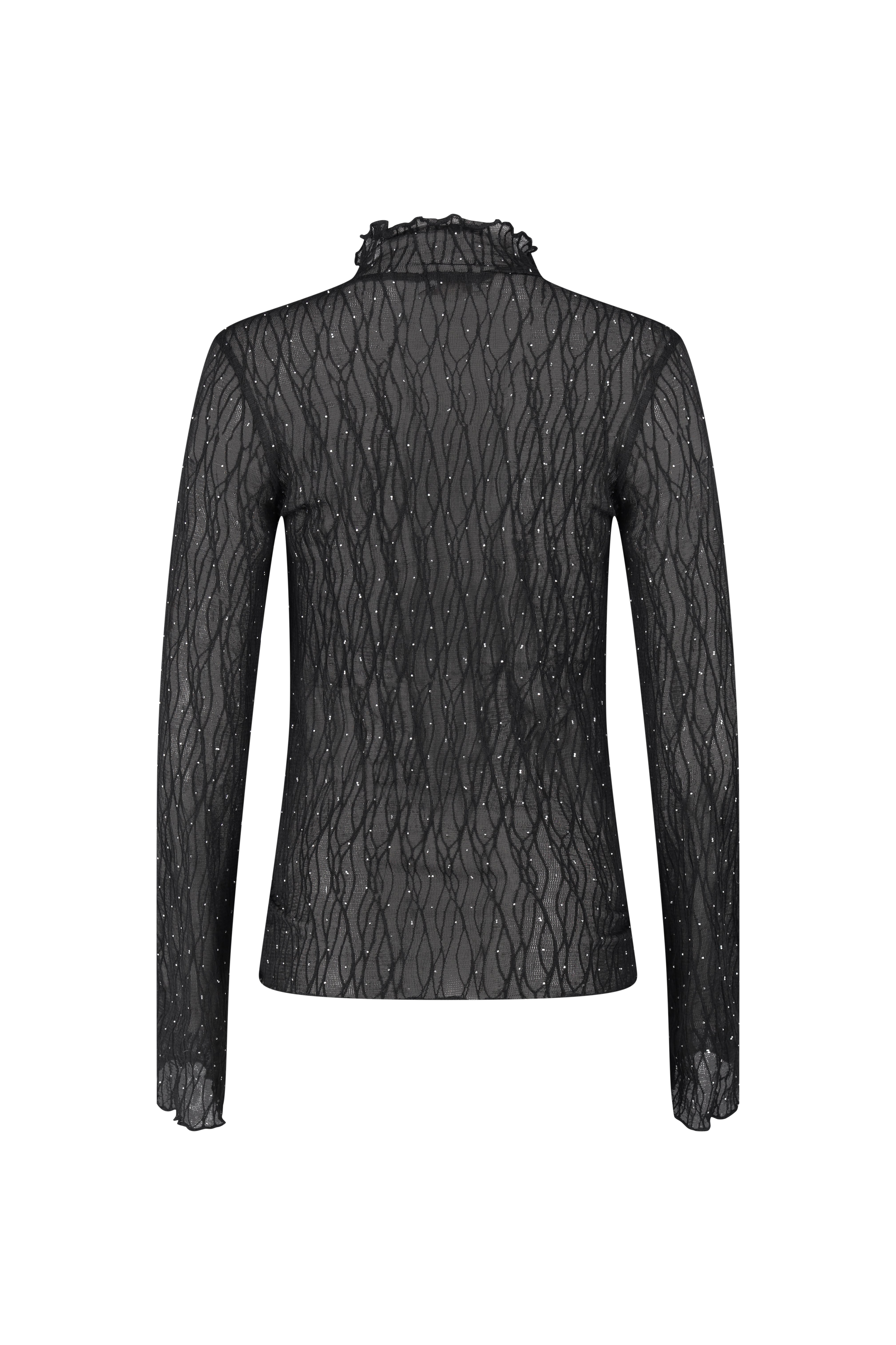 Lace Rhinestone Long Sleeve Top - Black