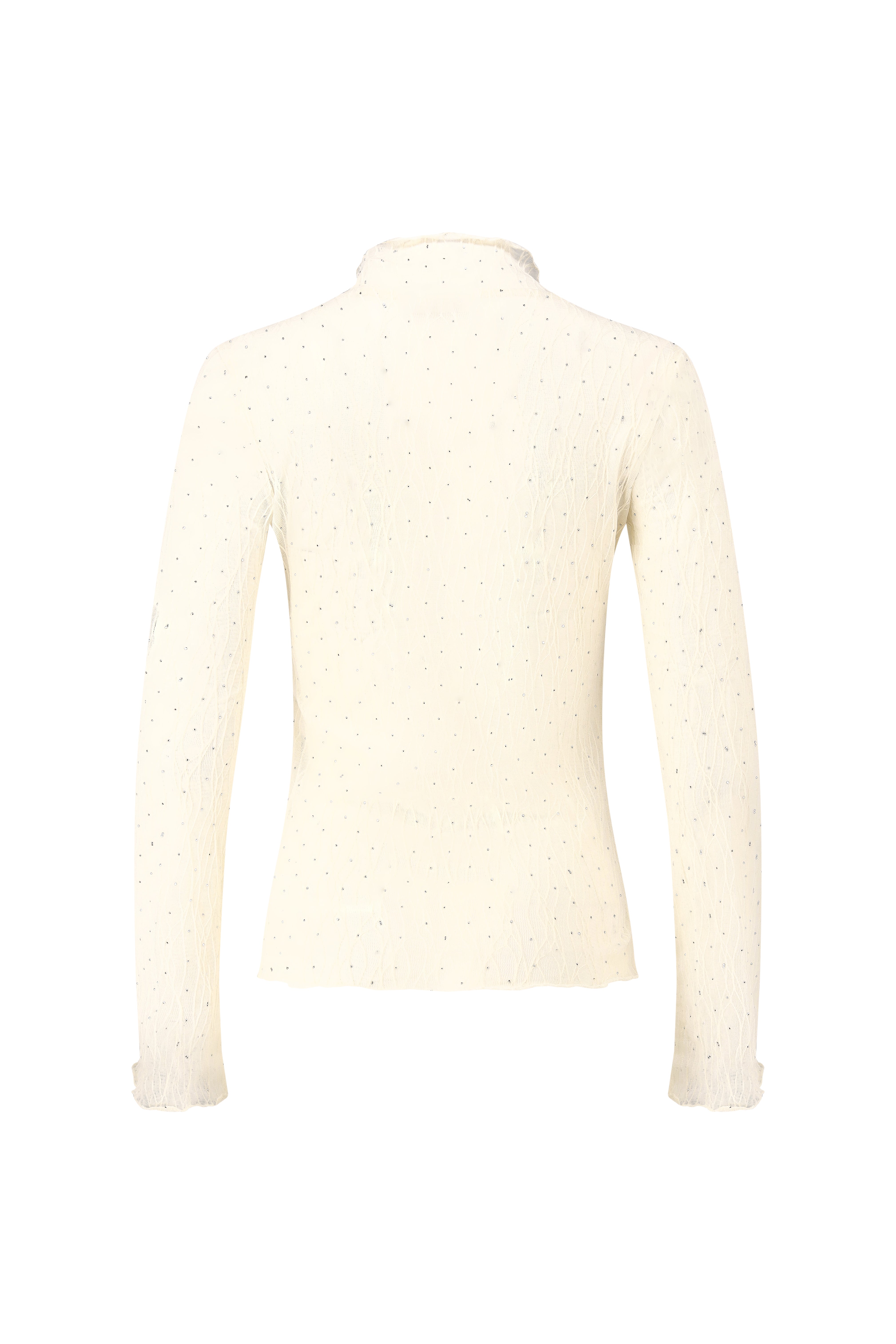 Lace Rhinestone Long Sleeve Top - Cream