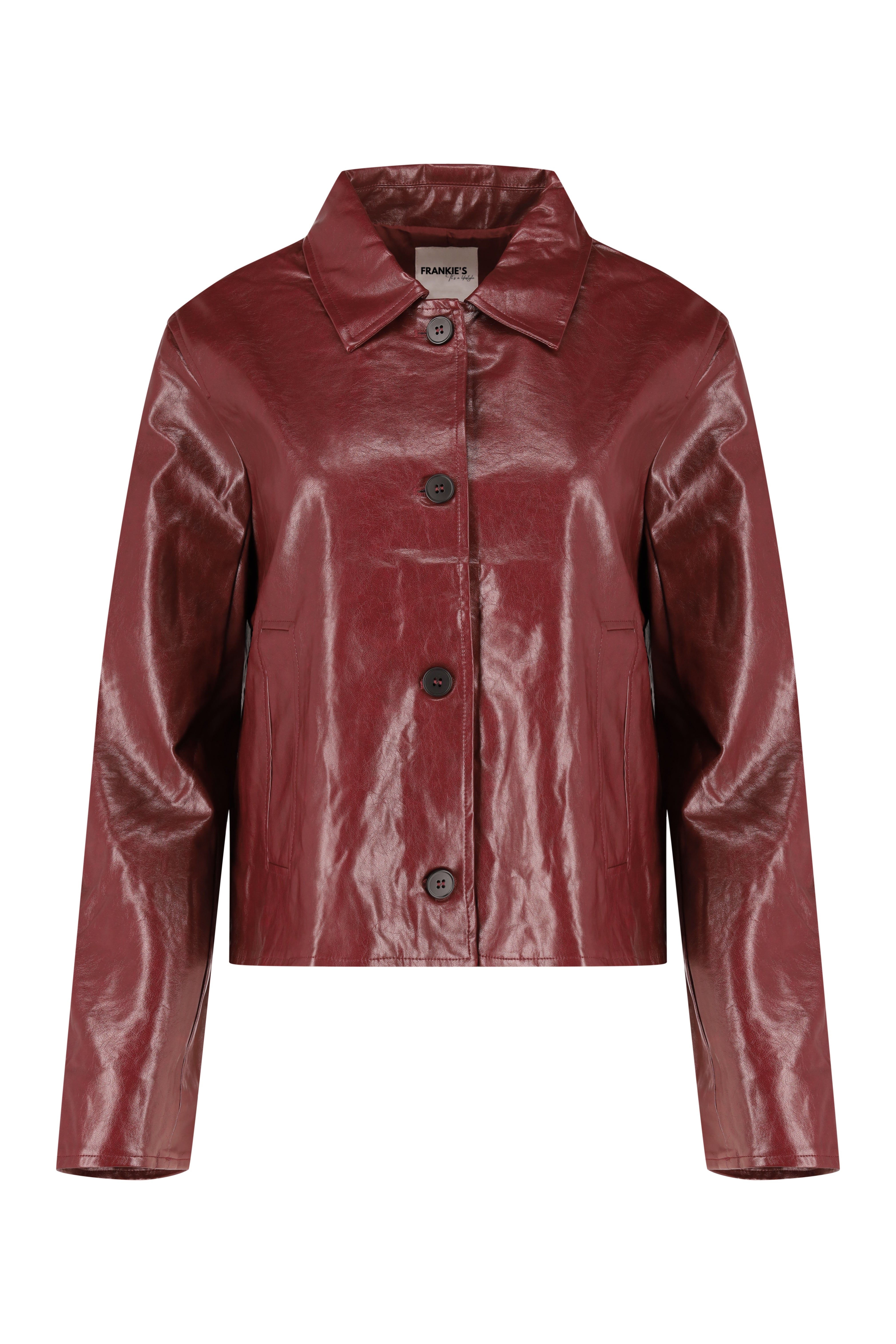 Lined Faux Leather Jacket - Bordeaux