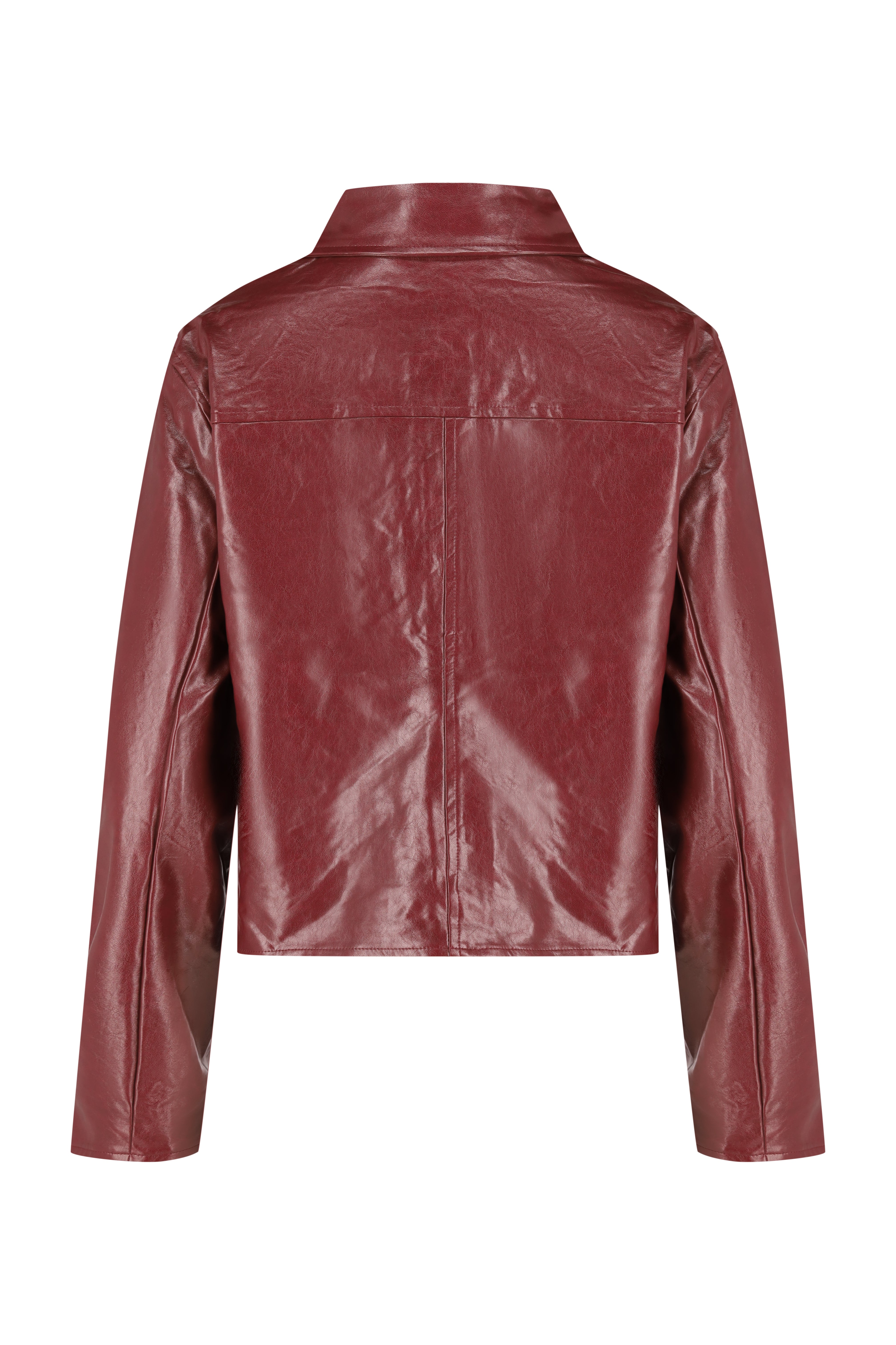 Lined Faux Leather Jacket - Bordeaux