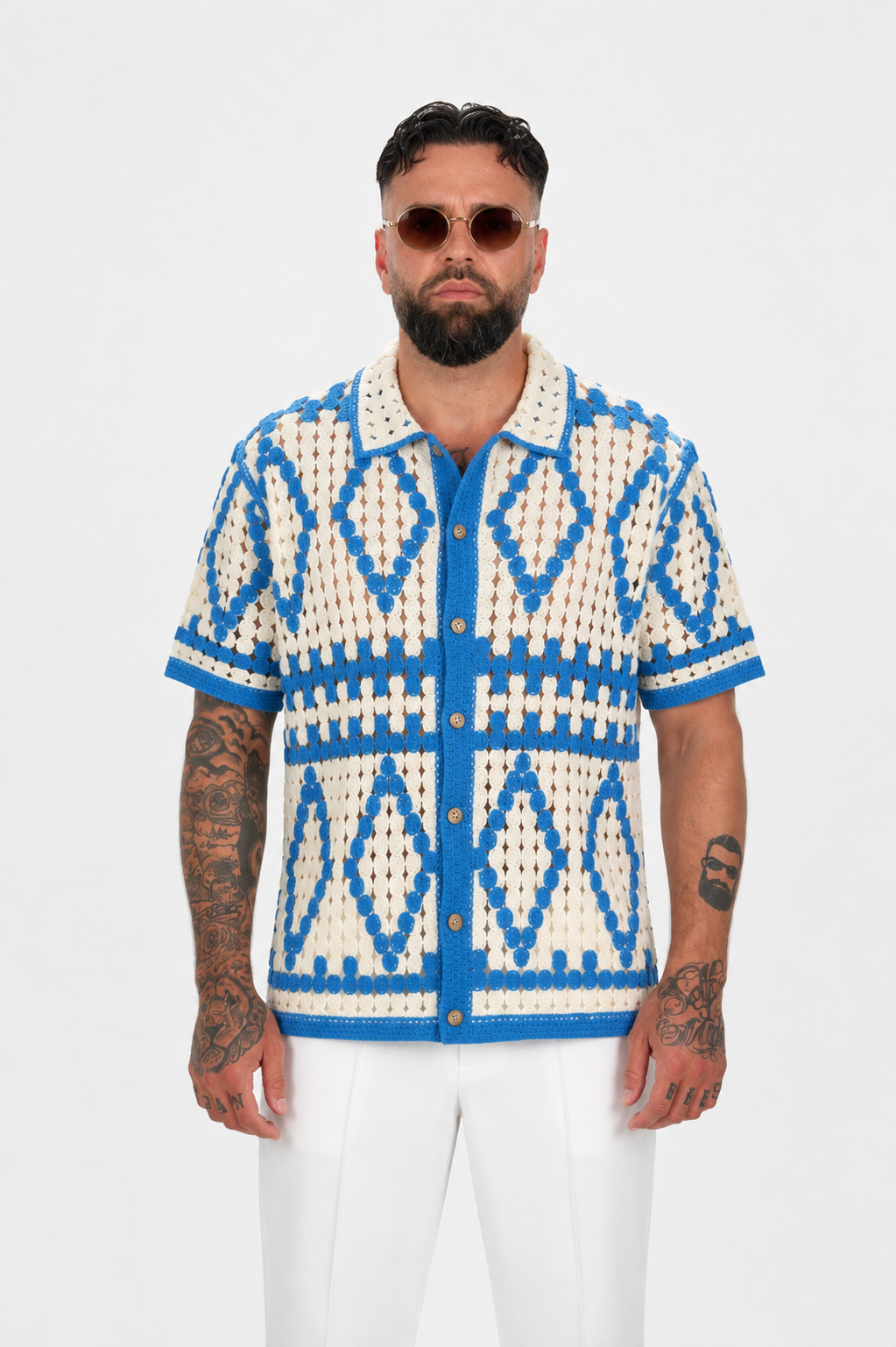 Monaco Crochet Shirt – Blue Sand