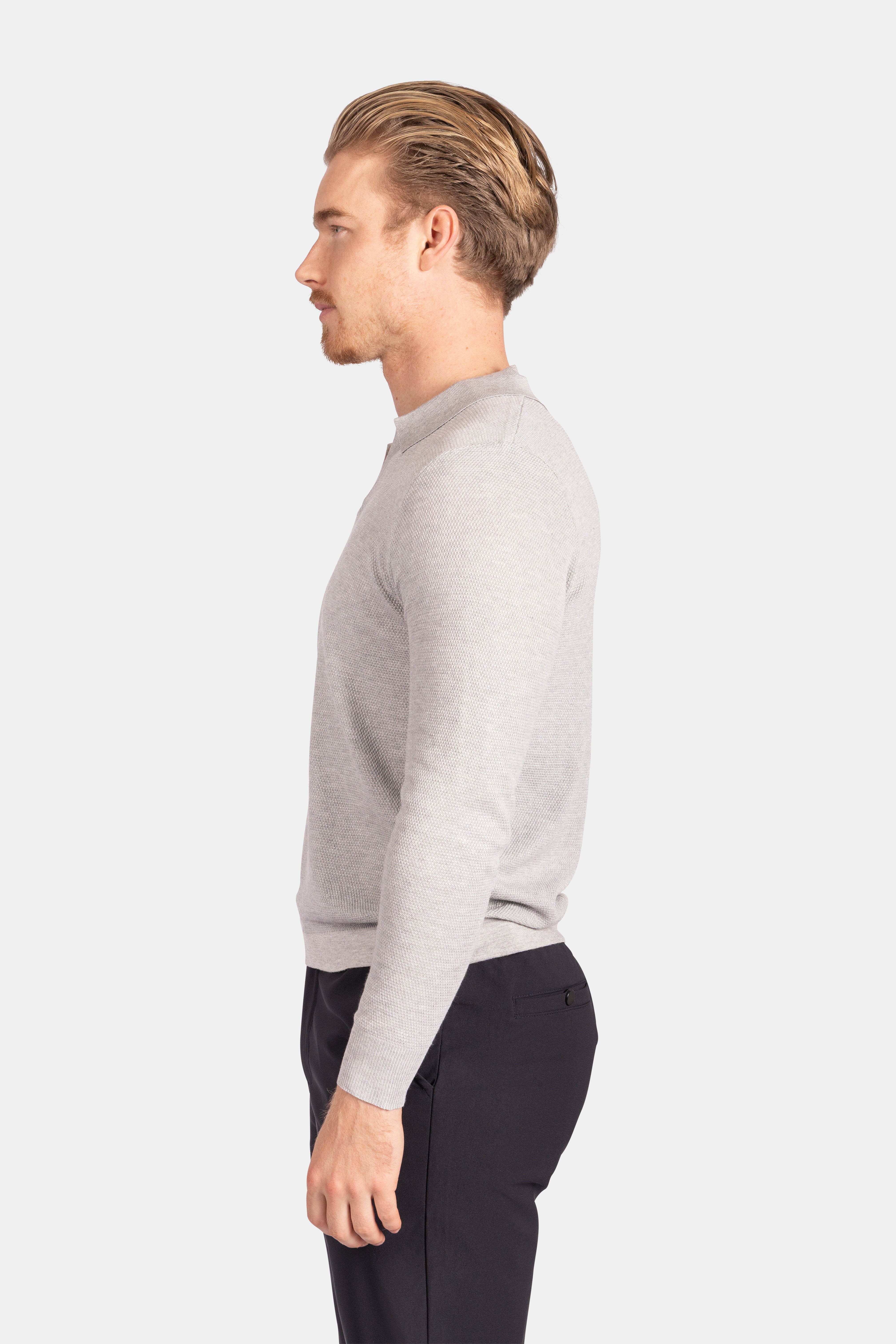 Texturiertes Polo-Strickshirt grau