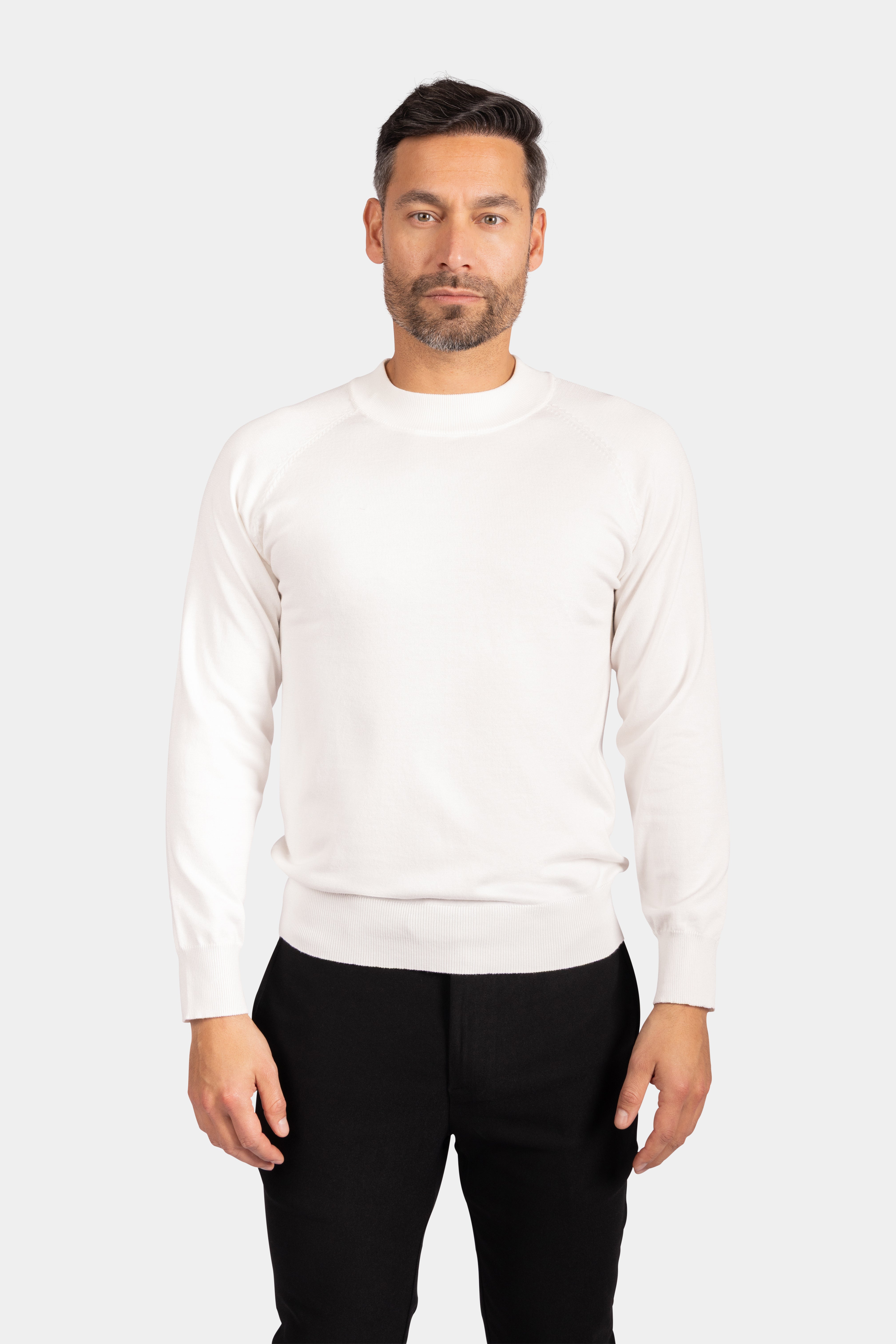 Crewneck Knitwear, Plain with Raglan Sleeve - White