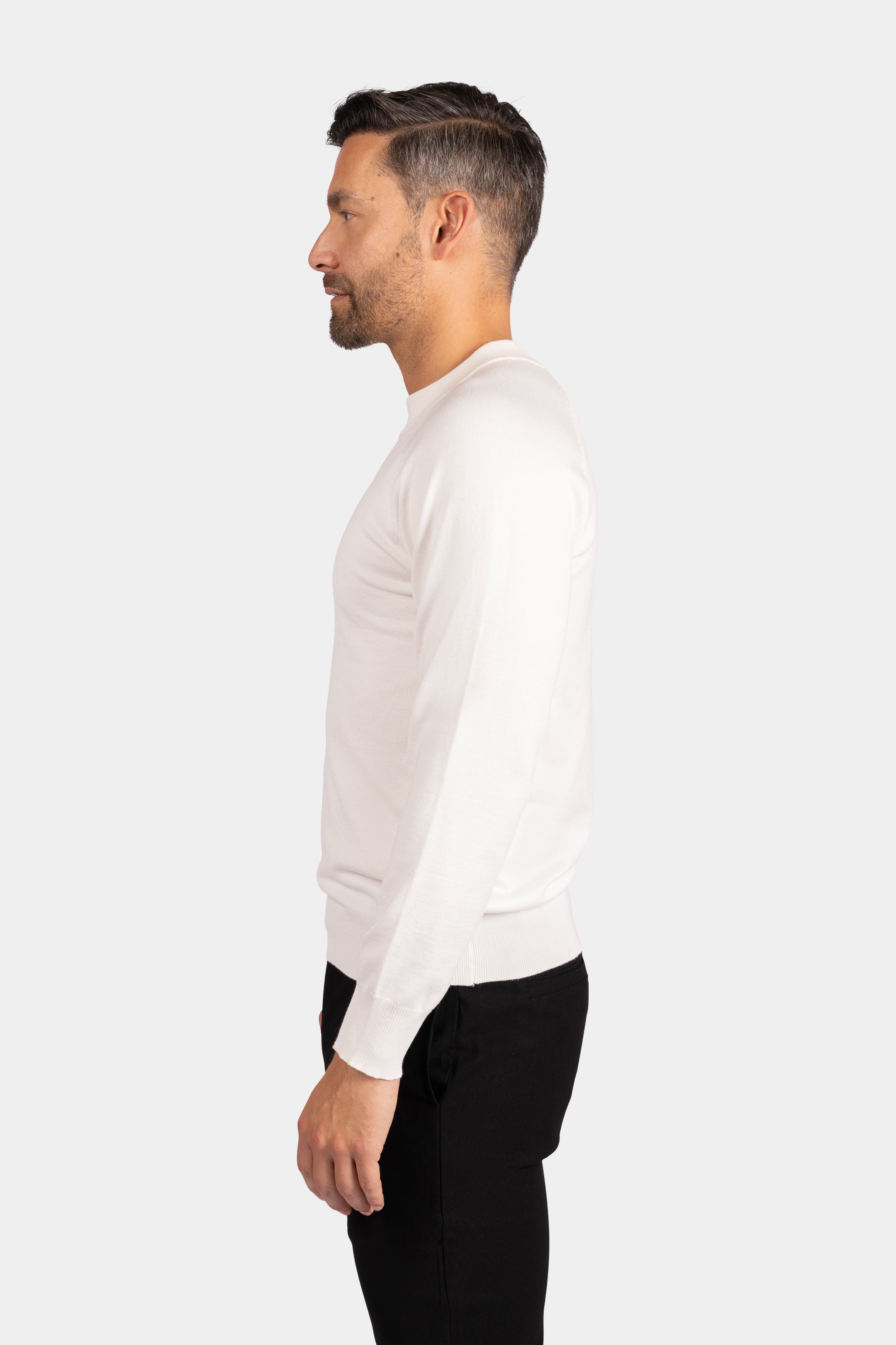 Crewneck Knitwear, Plain with Raglan Sleeve - White