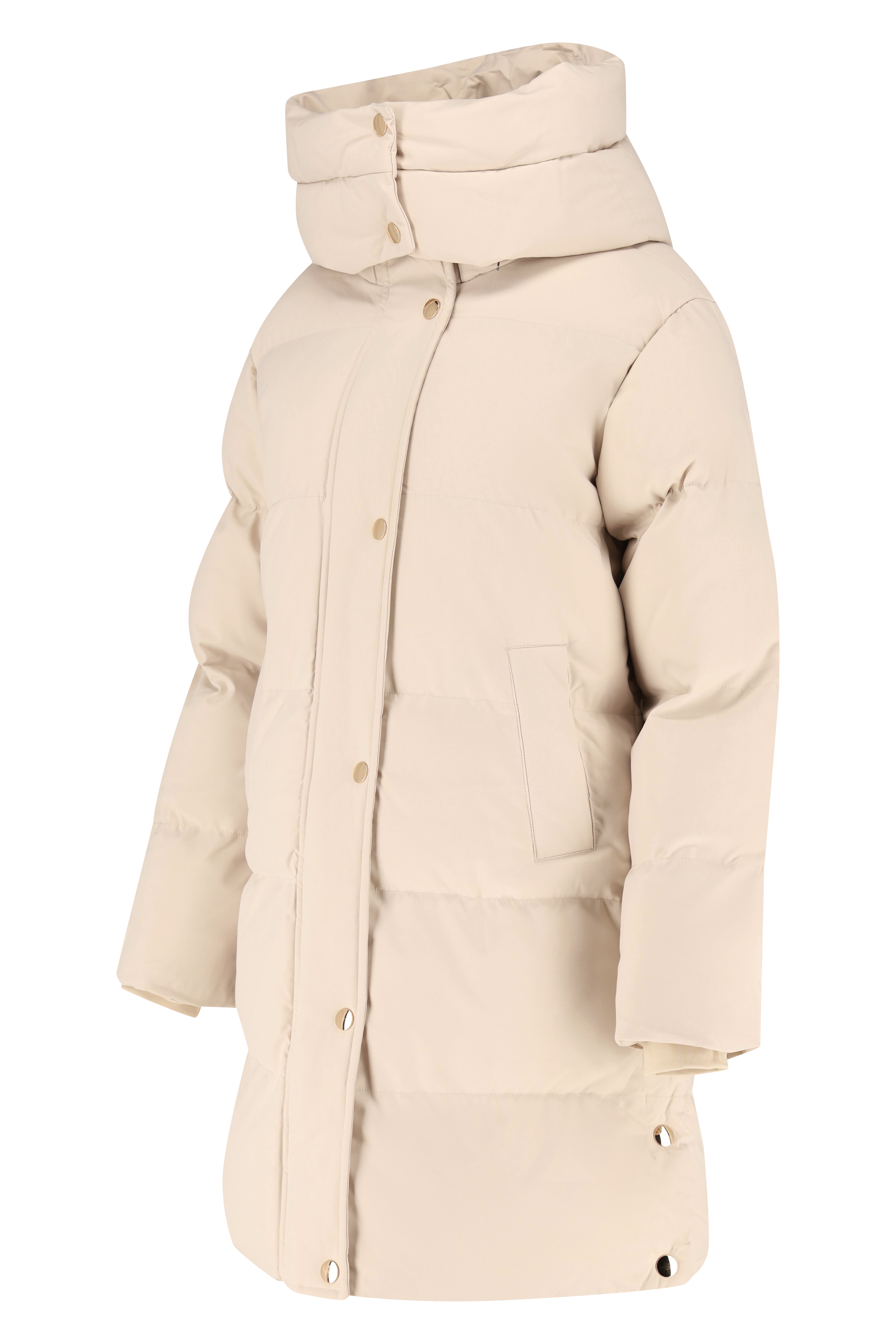 Puffer Jacket with Zip-Off Hood - Beige