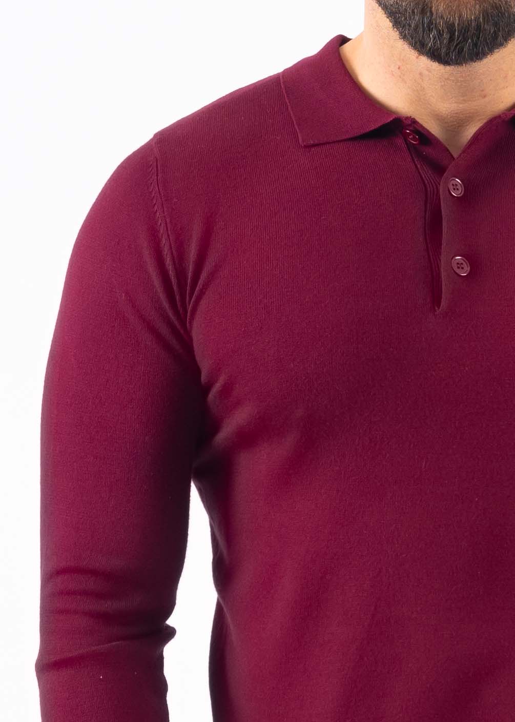 Polo knitwear long sleeve buttons bordeaux