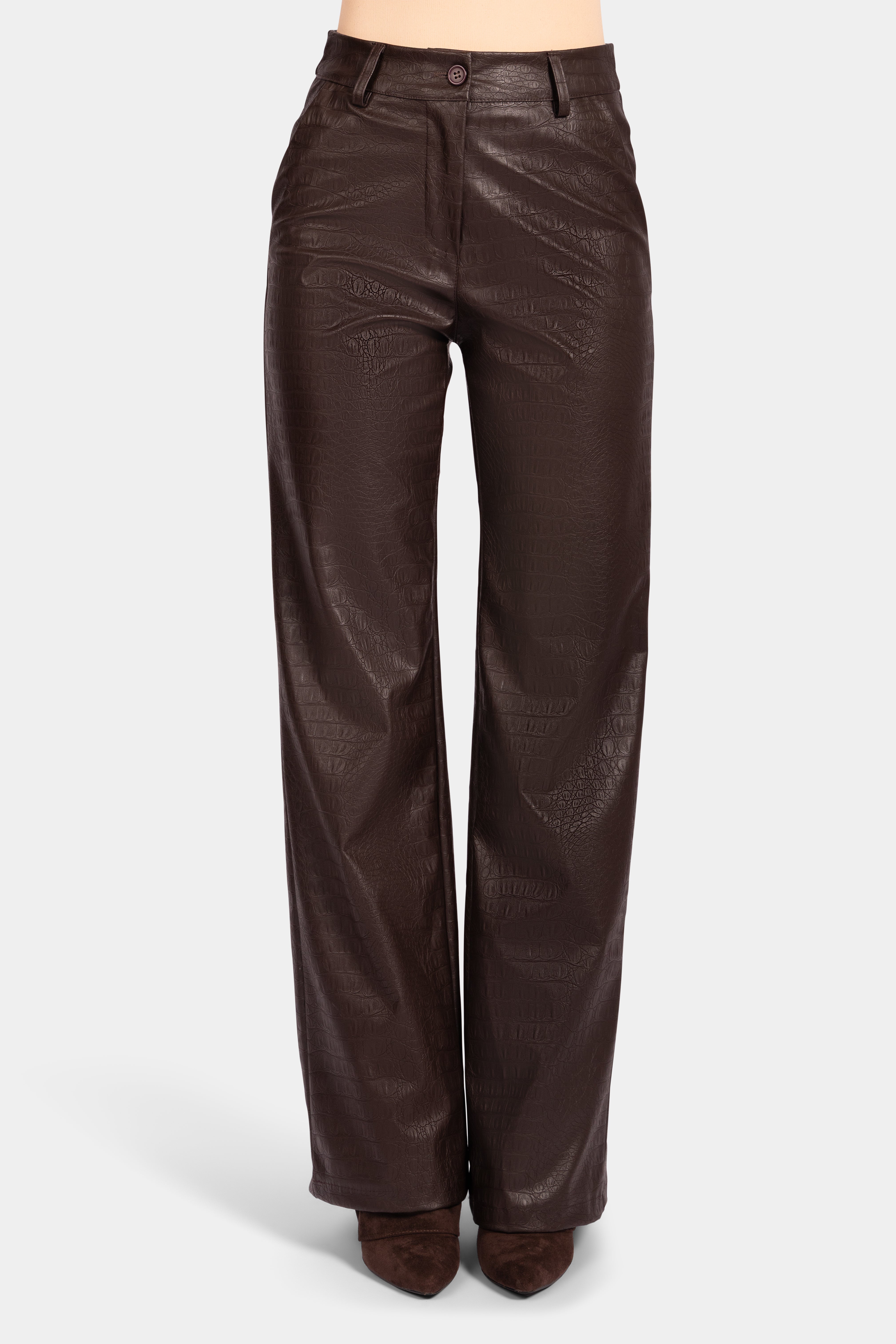 Faux Leather Pantalon - Brown