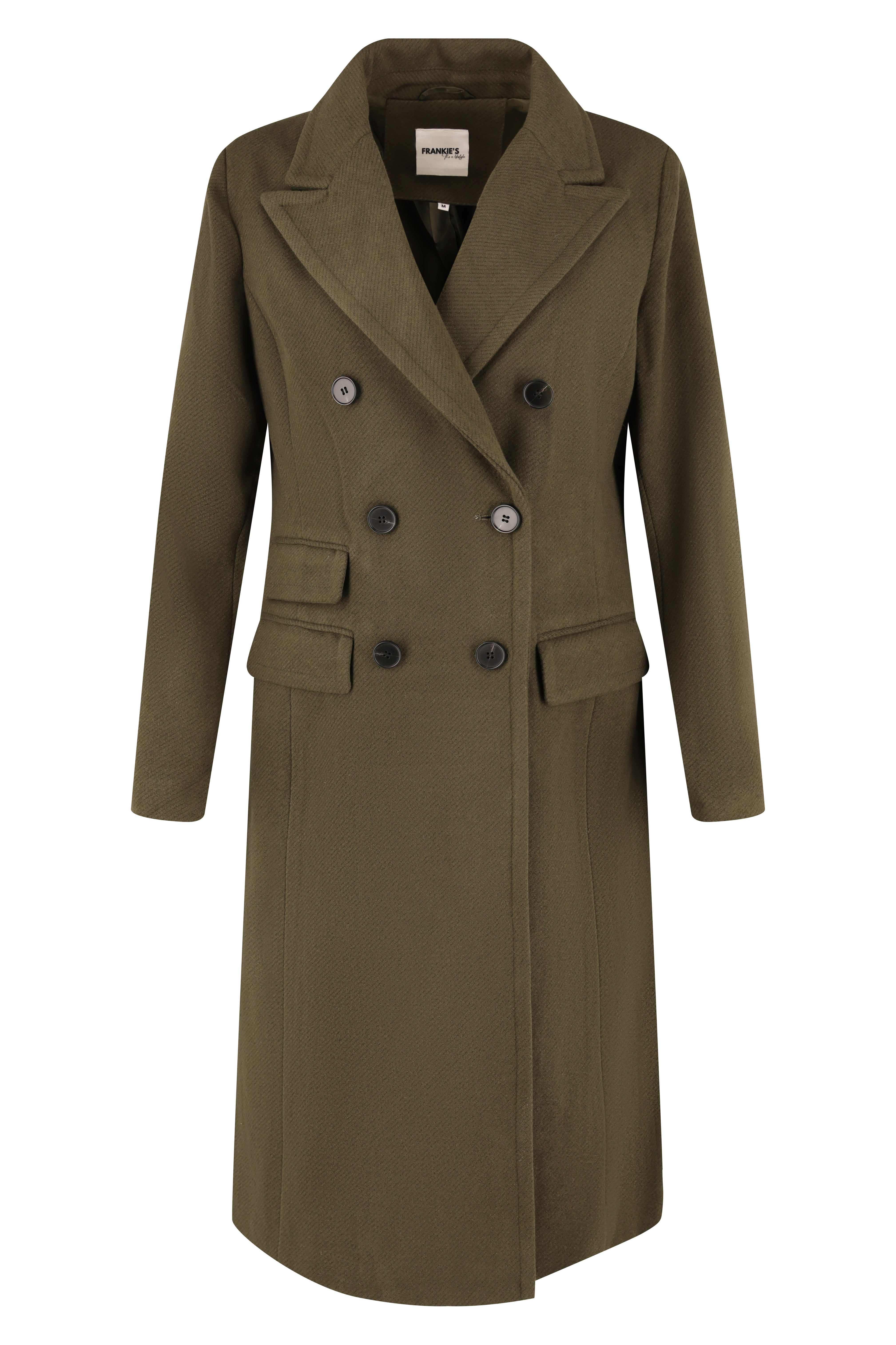 Melton DB Long Jacket - Khaki