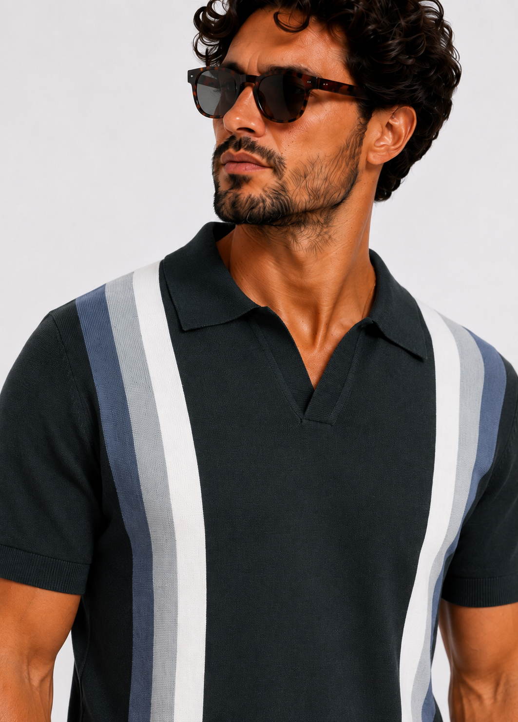 Polo knitwear short sleeve Monaco blue grey