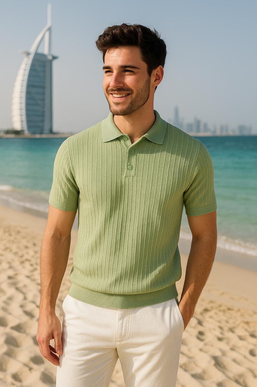 Polo short sleeve button rib mint green