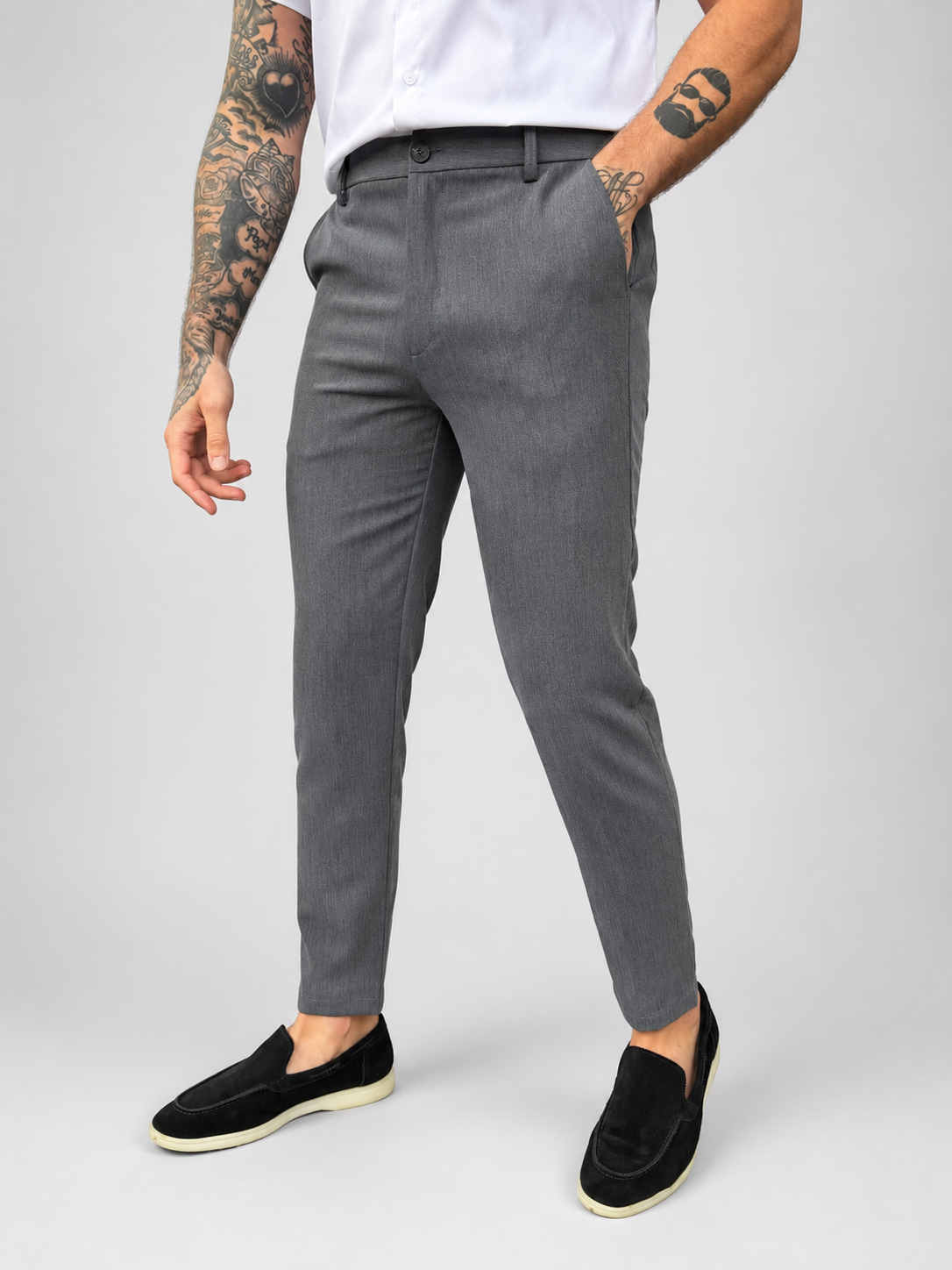 Pantalon chic straight fit dark grey