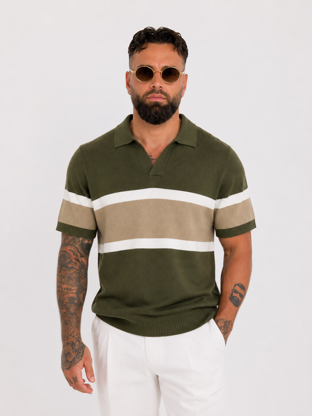 Amalfi Striped Knit Polo Green