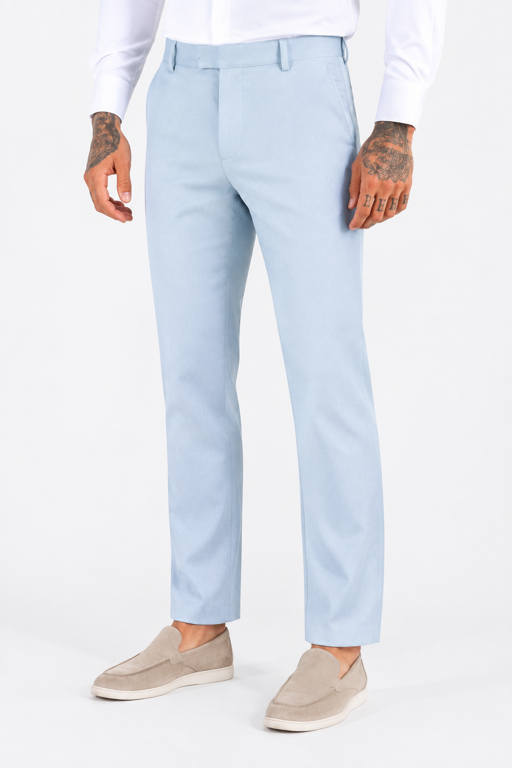 Pantalon droit à boutons décalés bleu clair