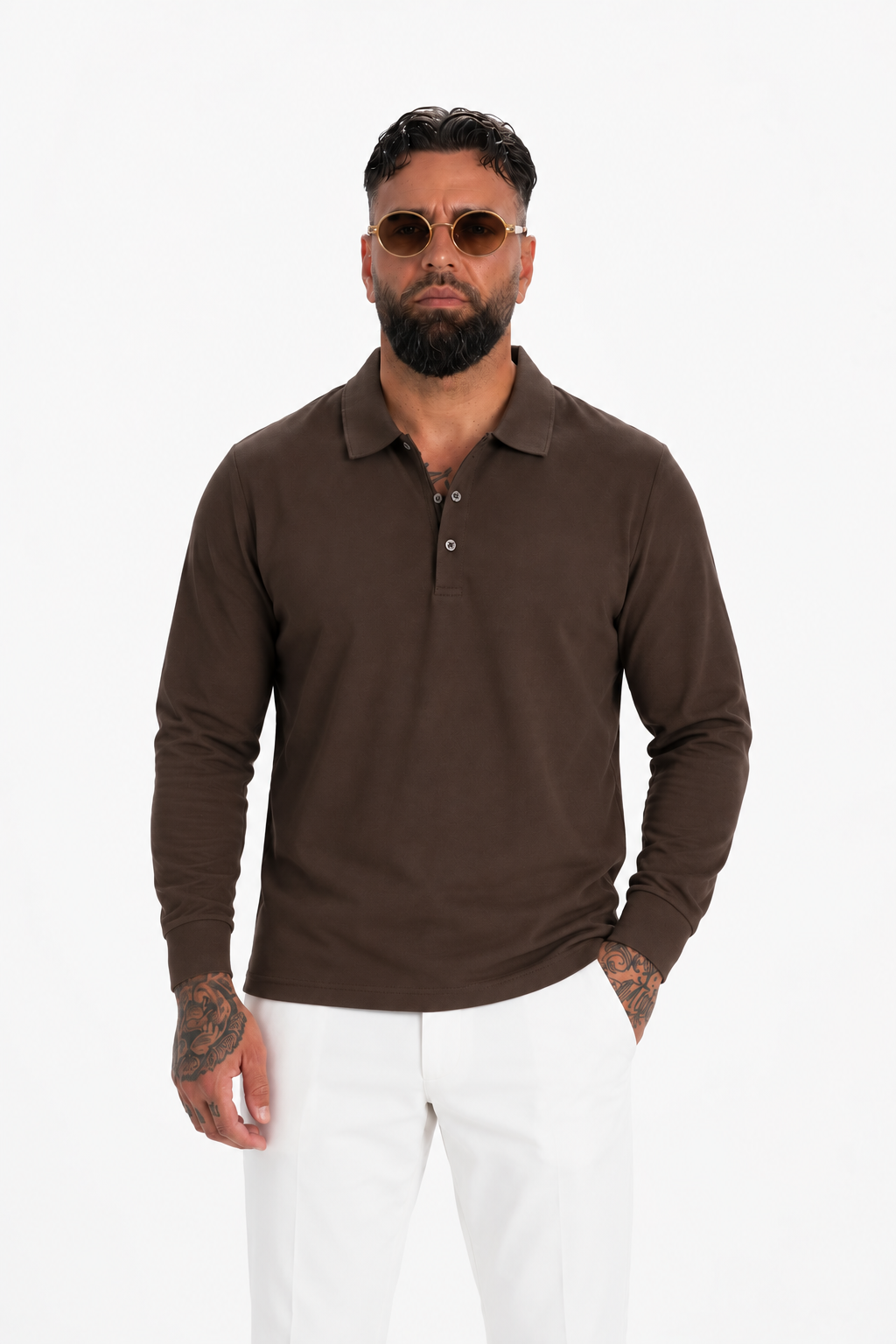 Lucca Long Sleeve Polo Brown - Frankie's