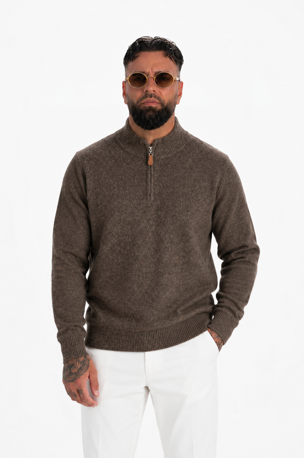 Bolzano Knit Quarter Zip Brown