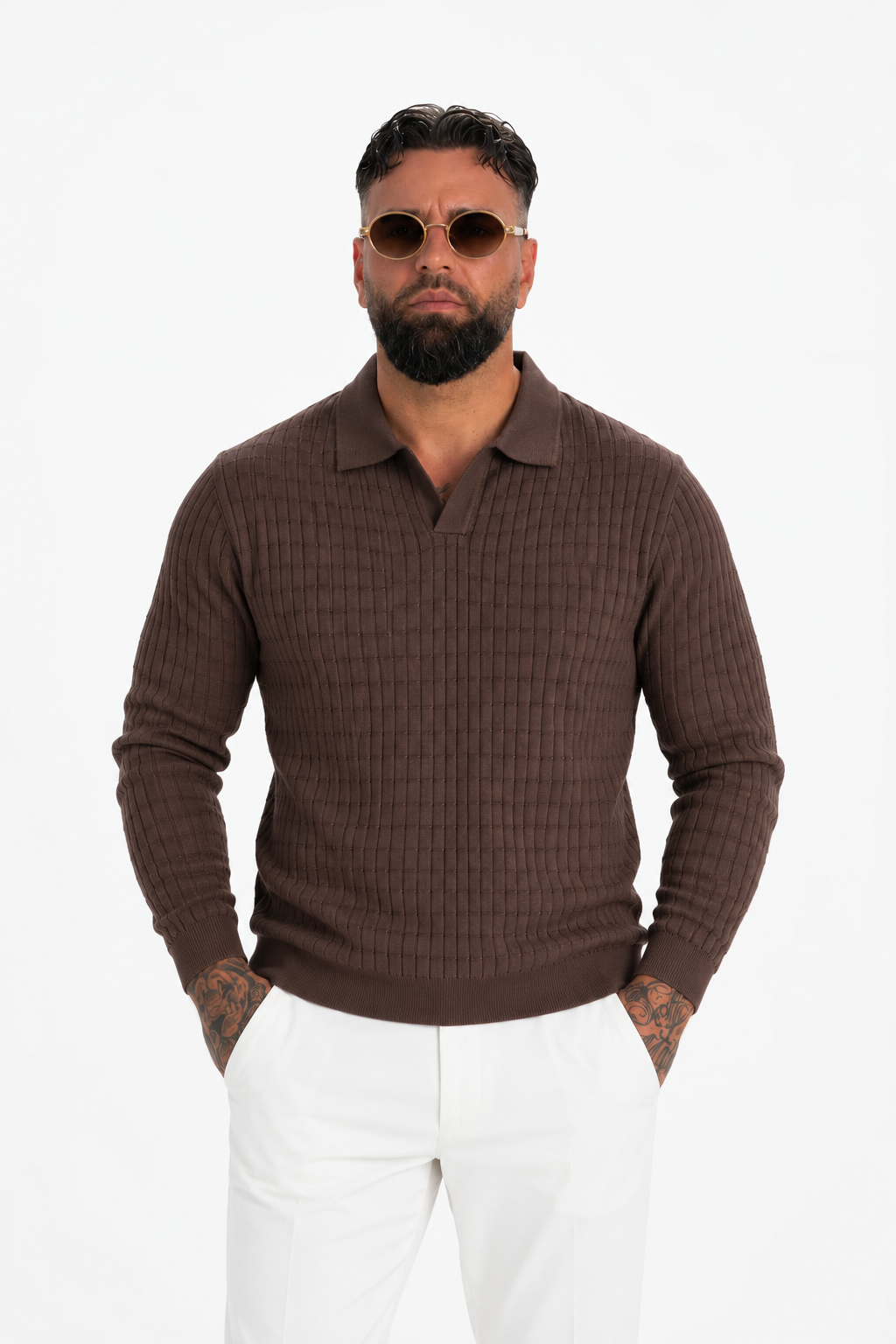 Taormina Textured Knit Polo Brown