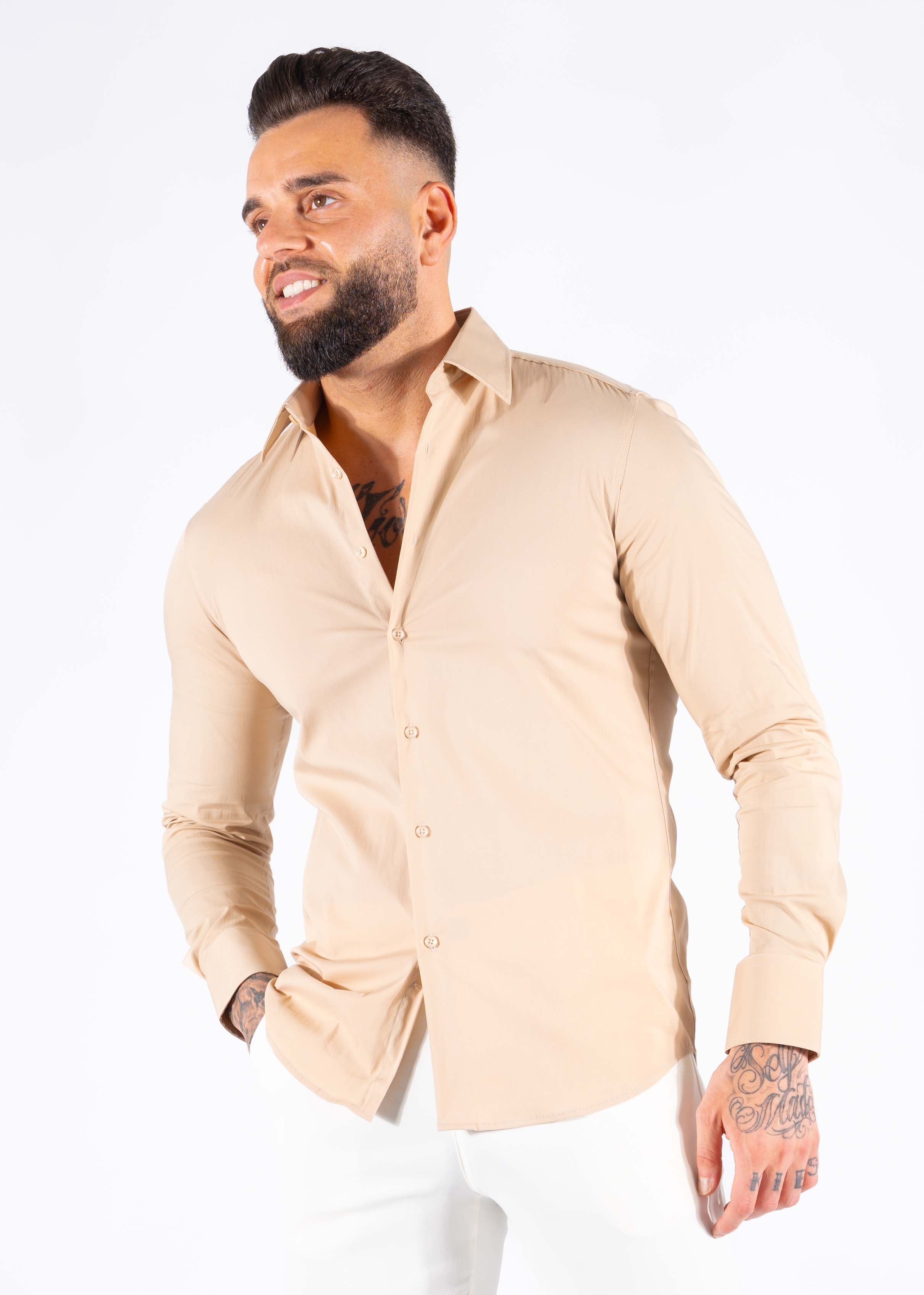 Overhemd super slim fit beige