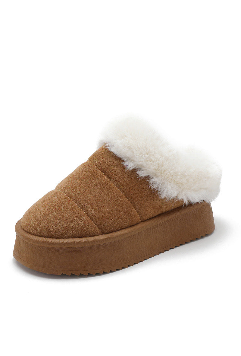 Platform pantoffel slipper camel