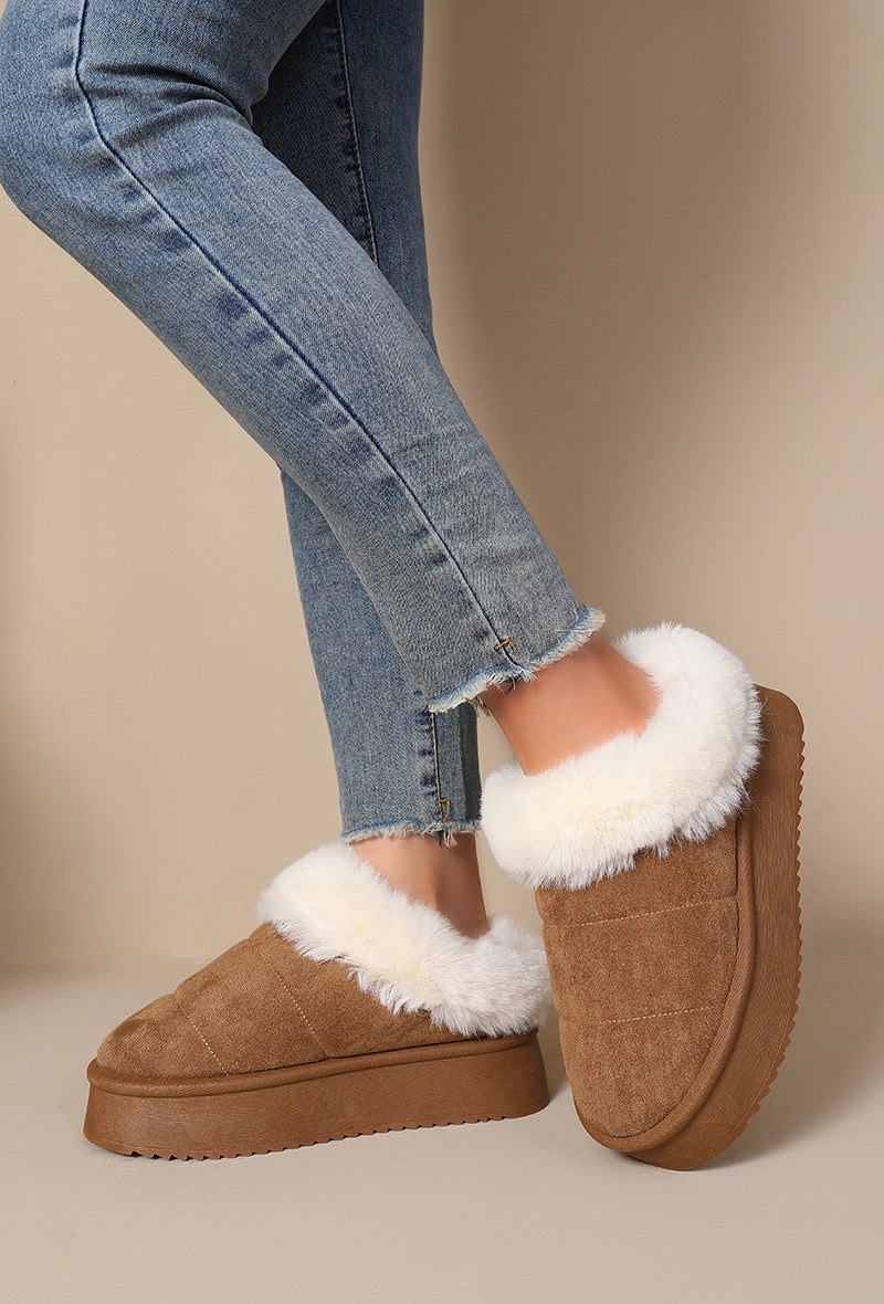 Platform pantoffel slipper camel