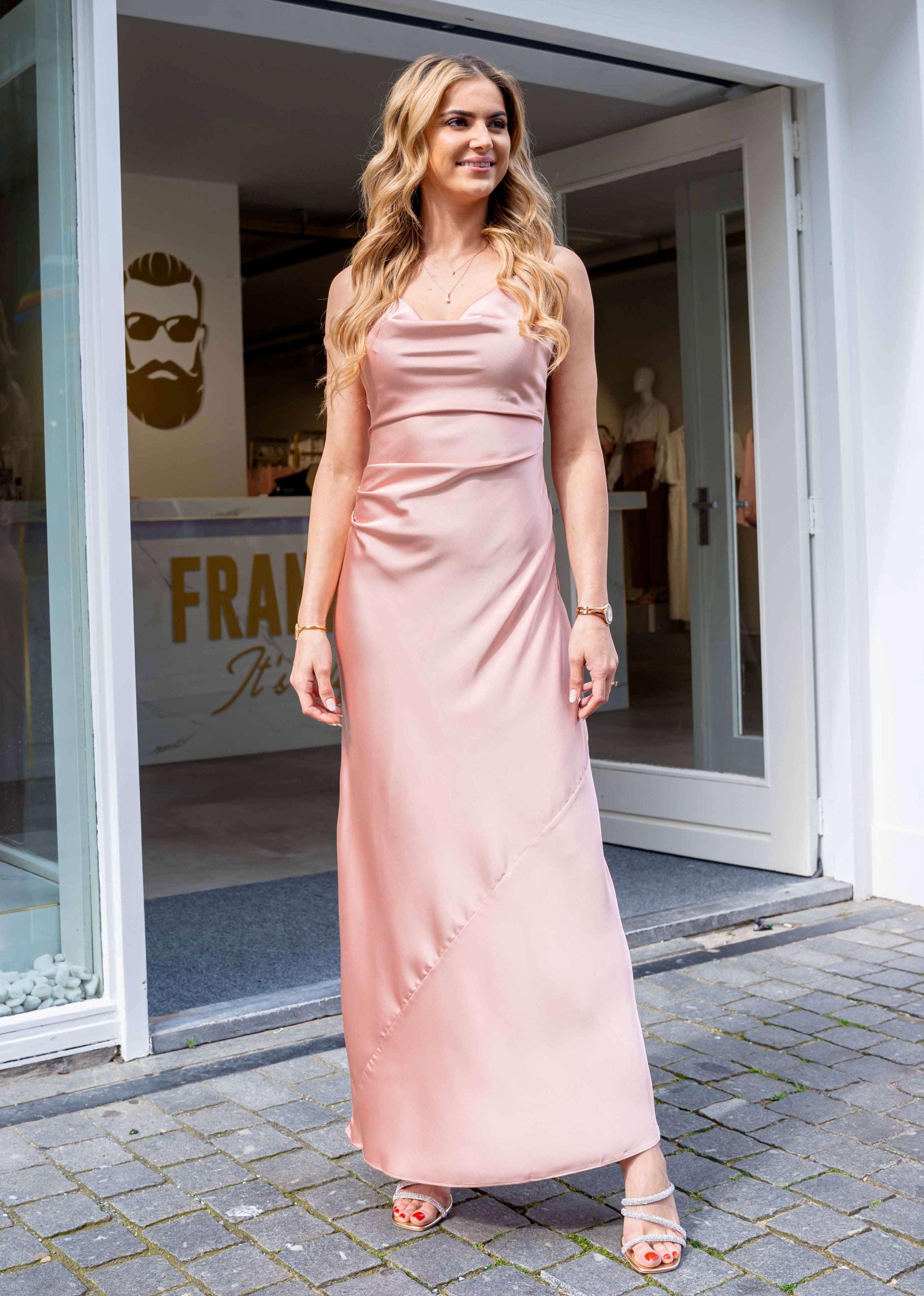 Satin maxi dress pink