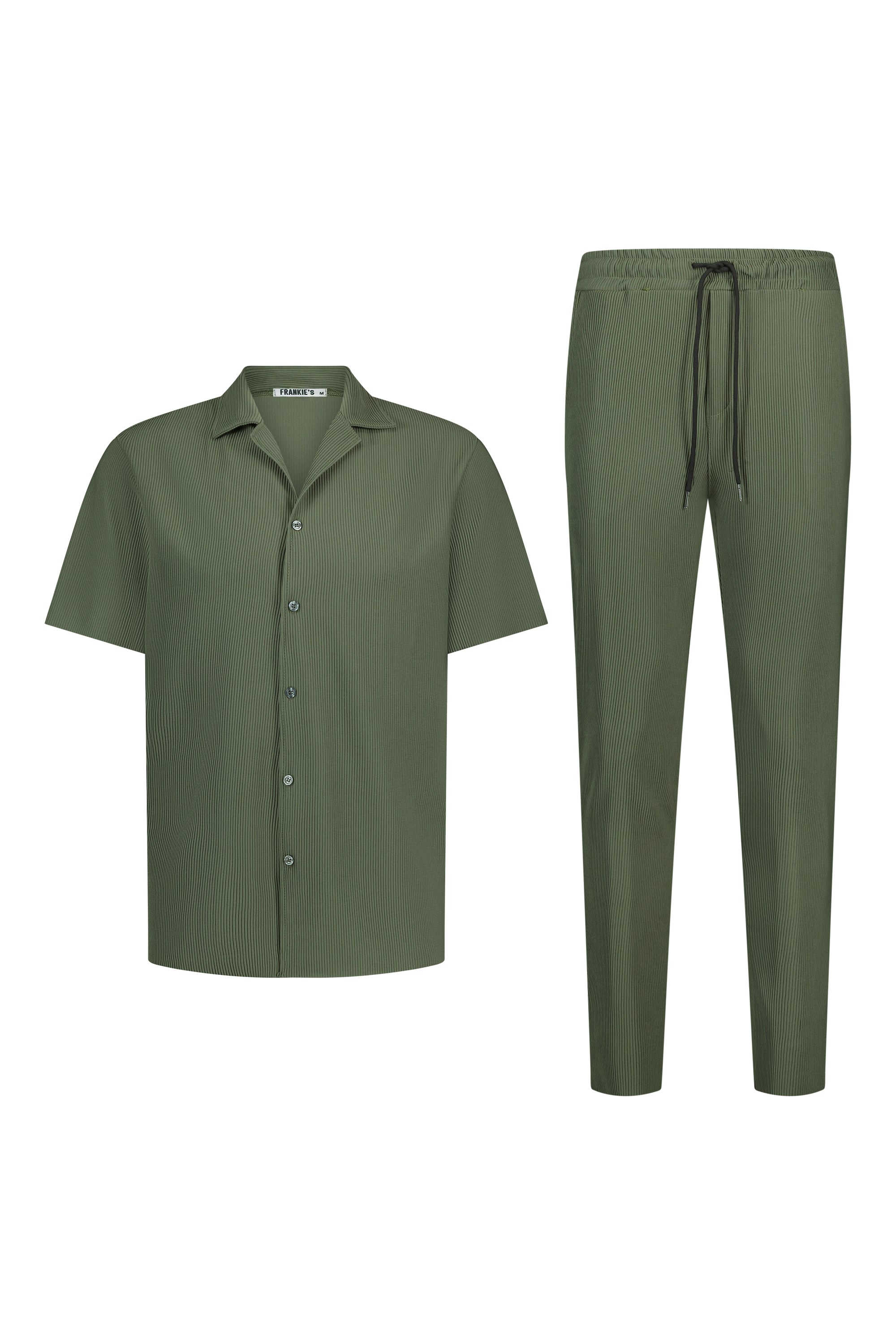 Summer set rib pantalon & shirt khaki