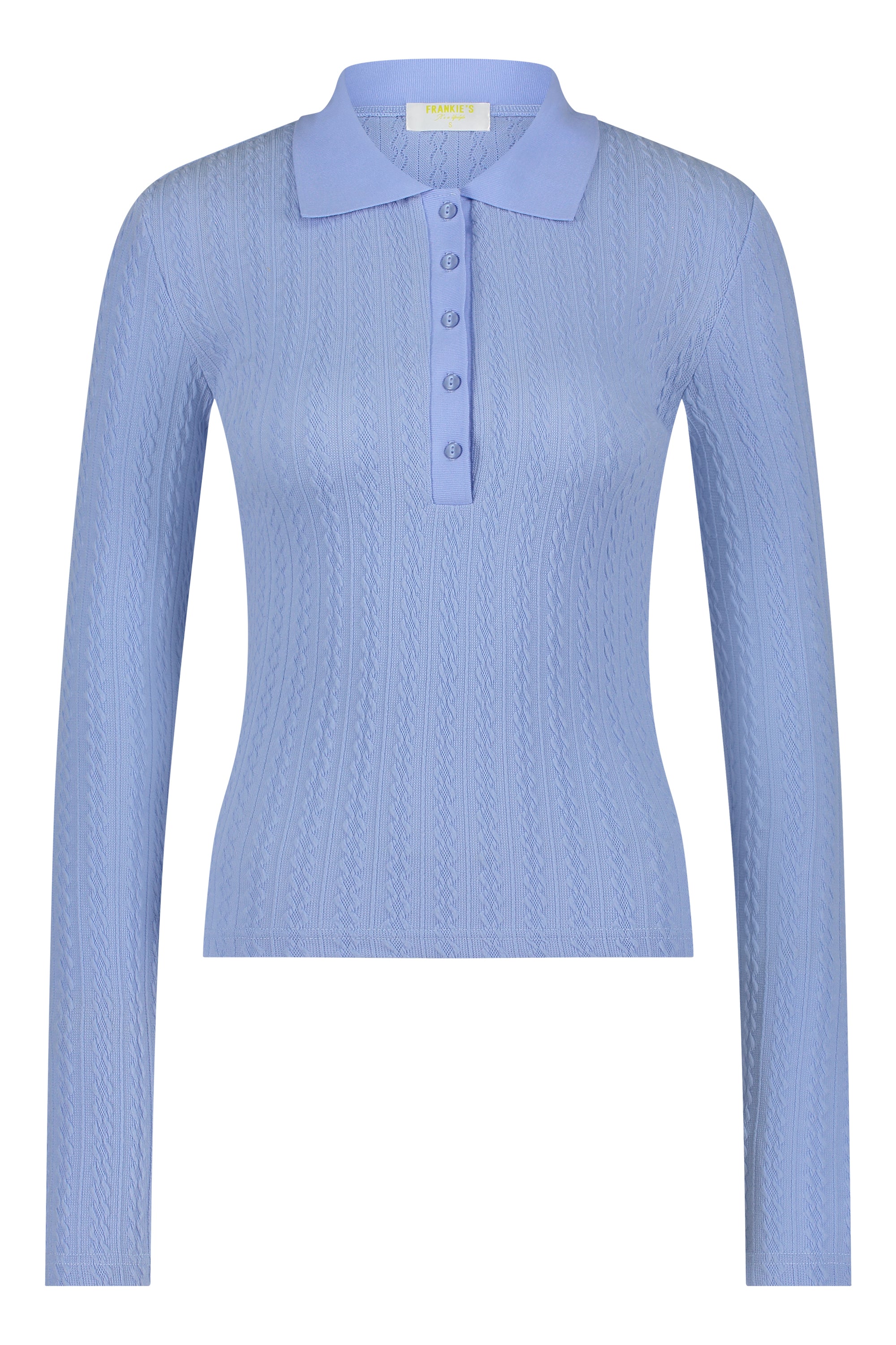 Knitwear cable polo long sleeve blue