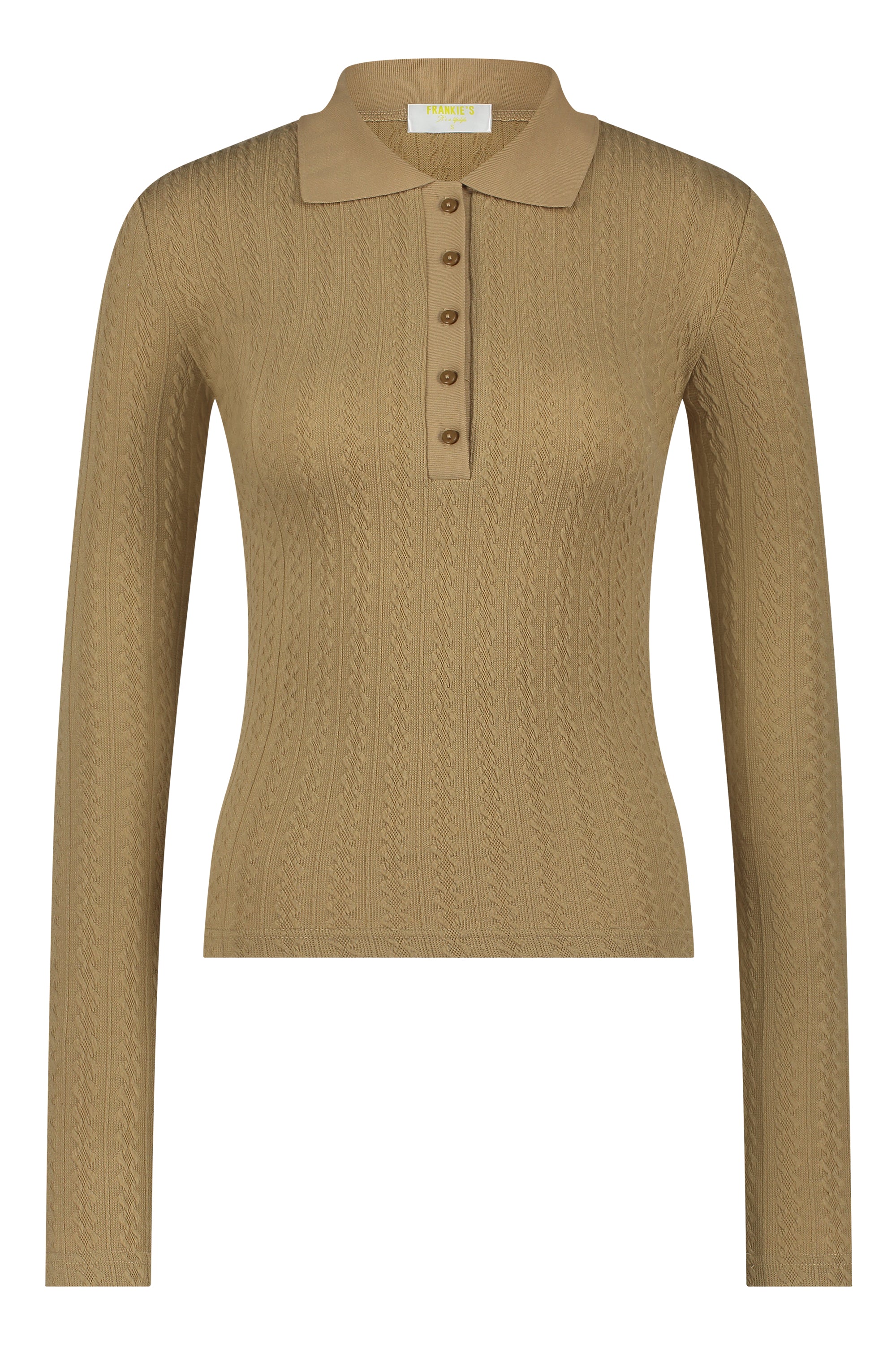 Knitwear cable polo long sleeve camel