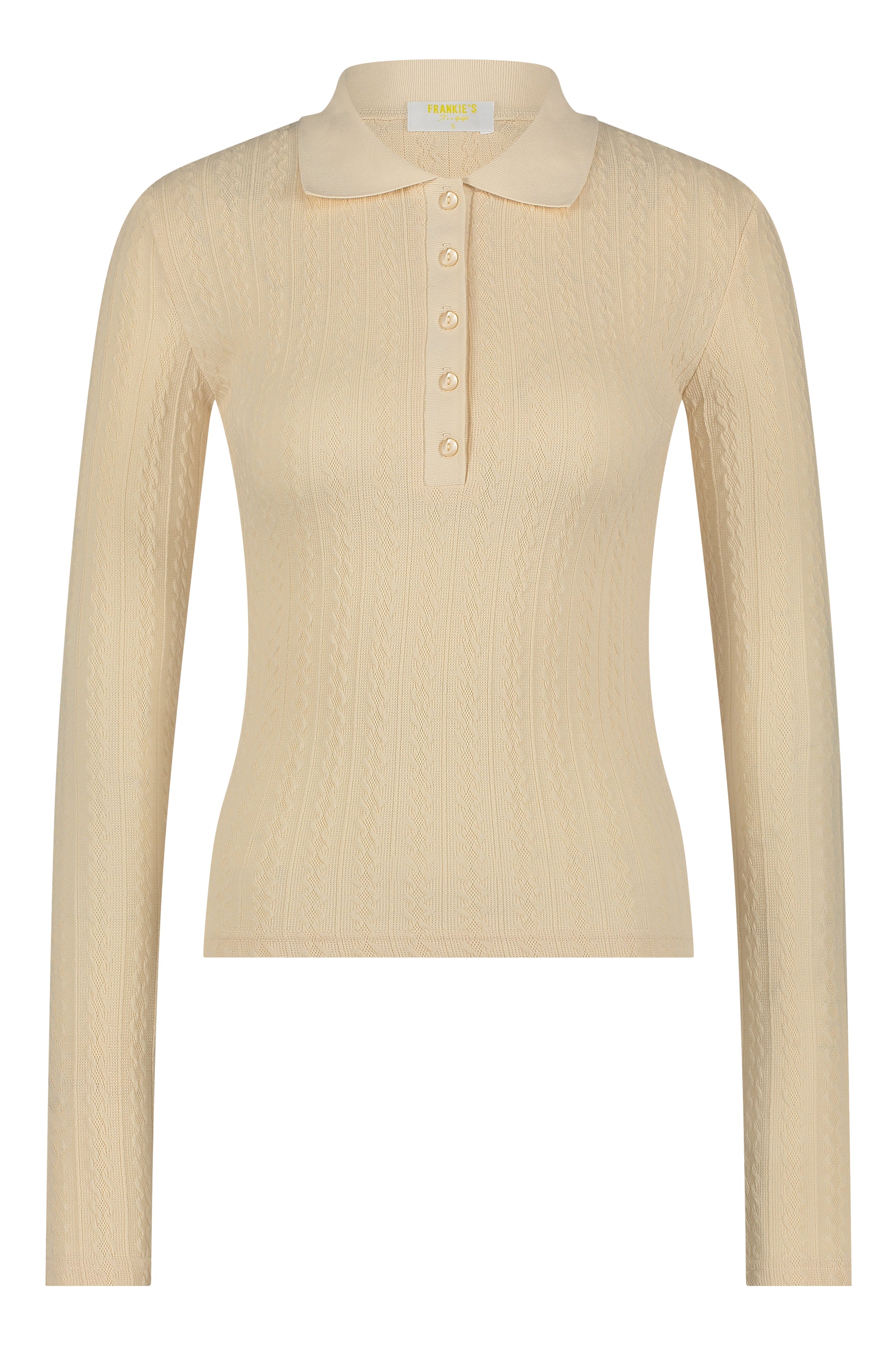 Knitwear cable polo long sleeve beige