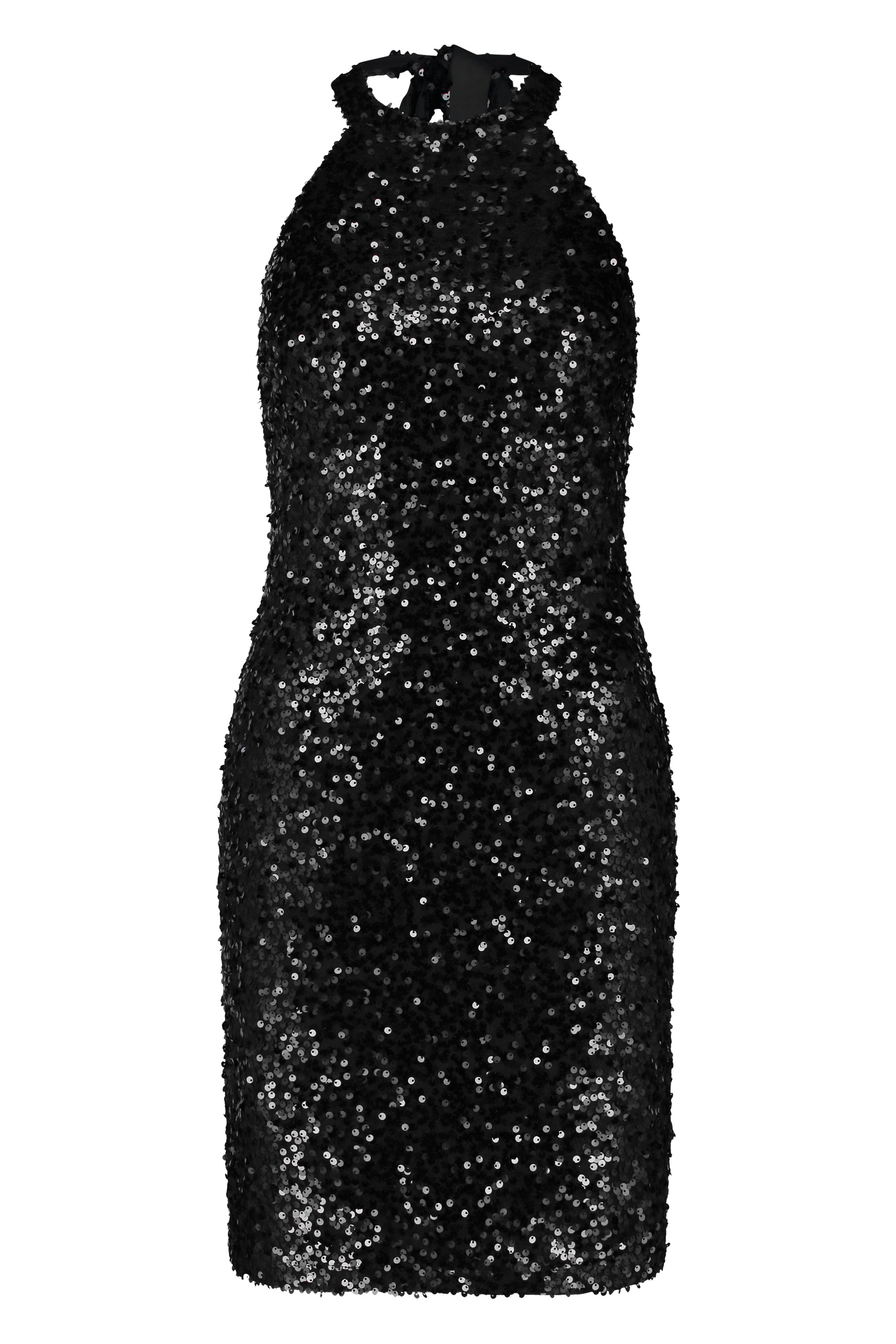 Party-Glitzer-Neckholder-Kleid in Schwarz