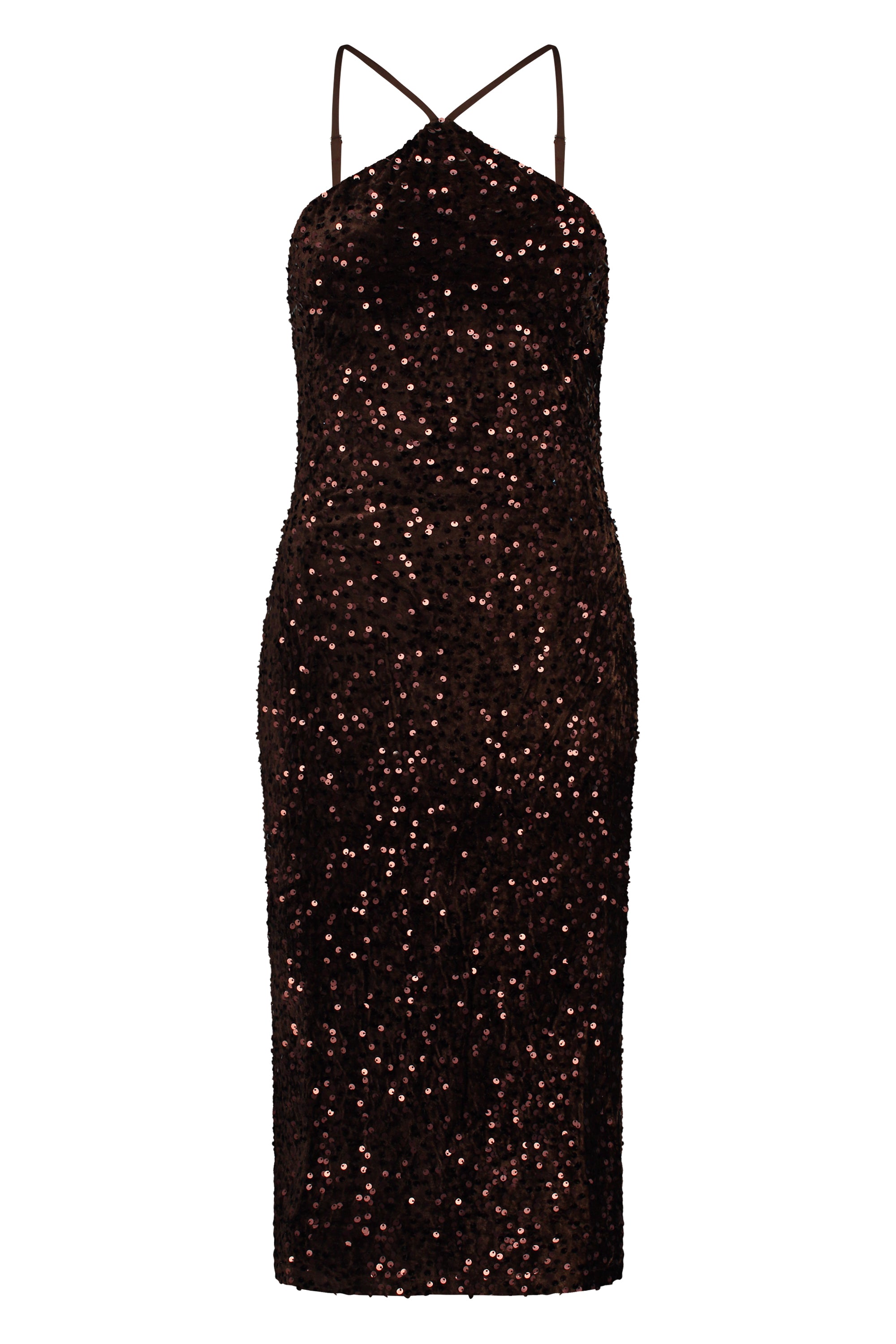 Party glitter midi dress brown