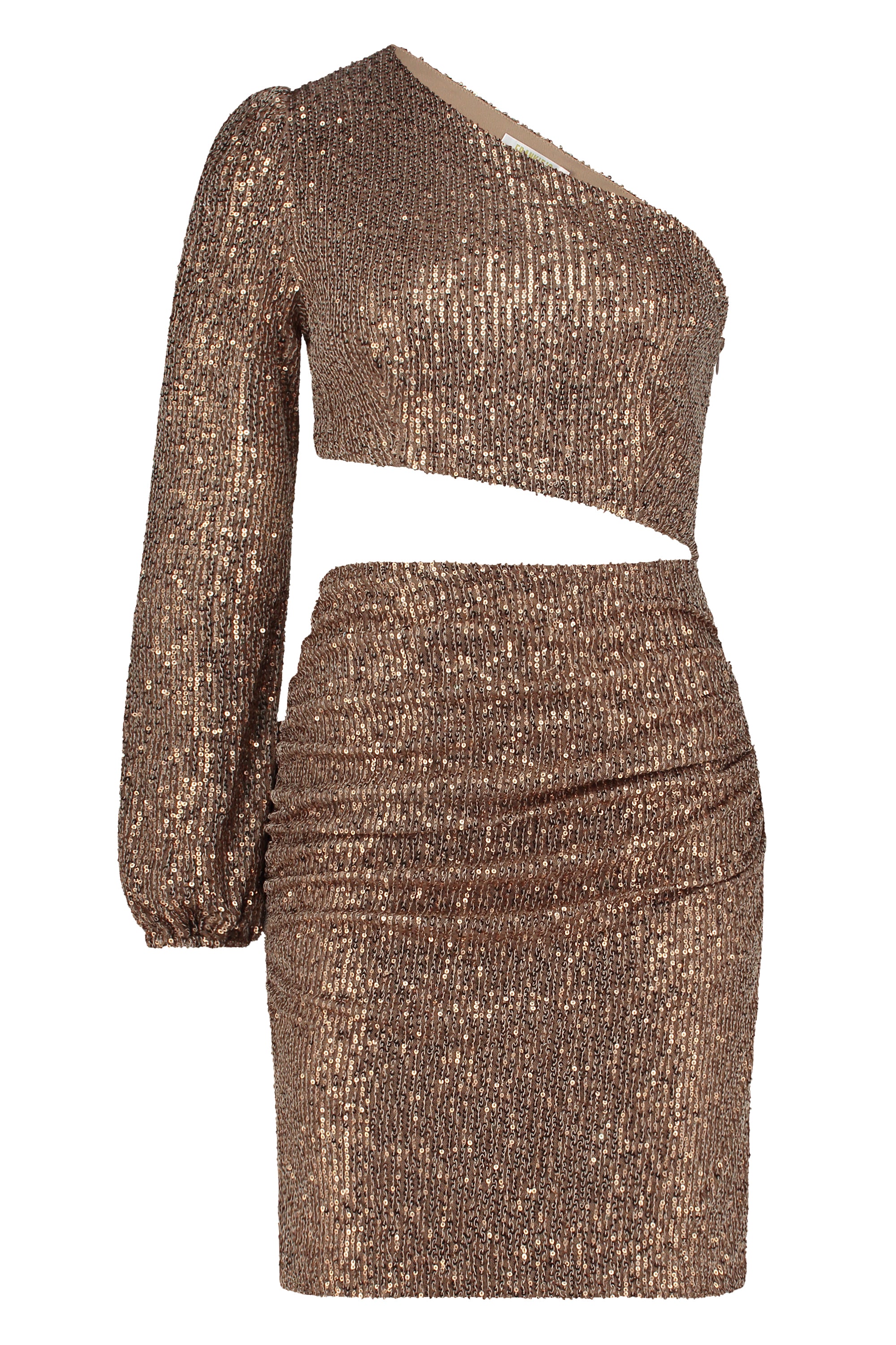 Party glitter one shoulder cut out dress gold