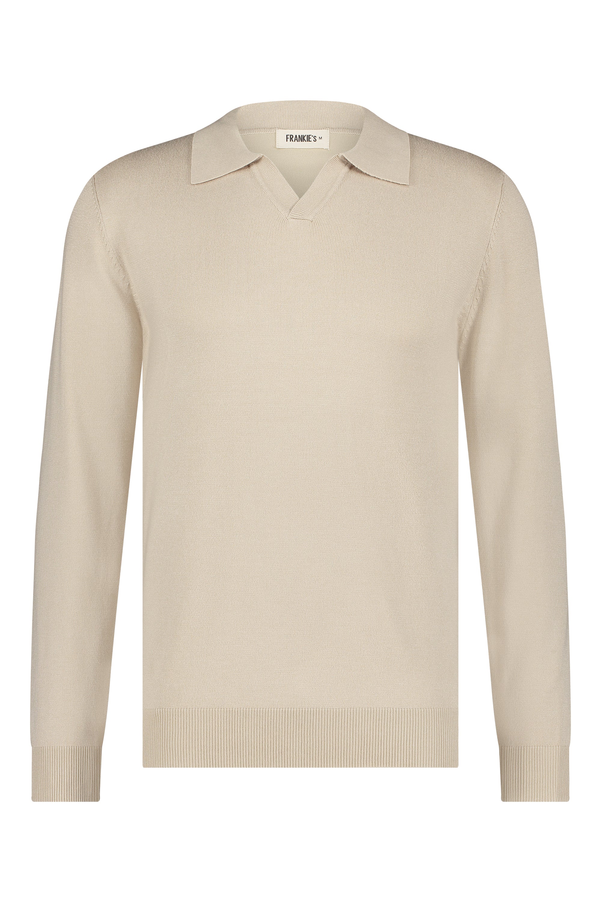 Polo-Strickpullover mit langen Ärmeln in Beige