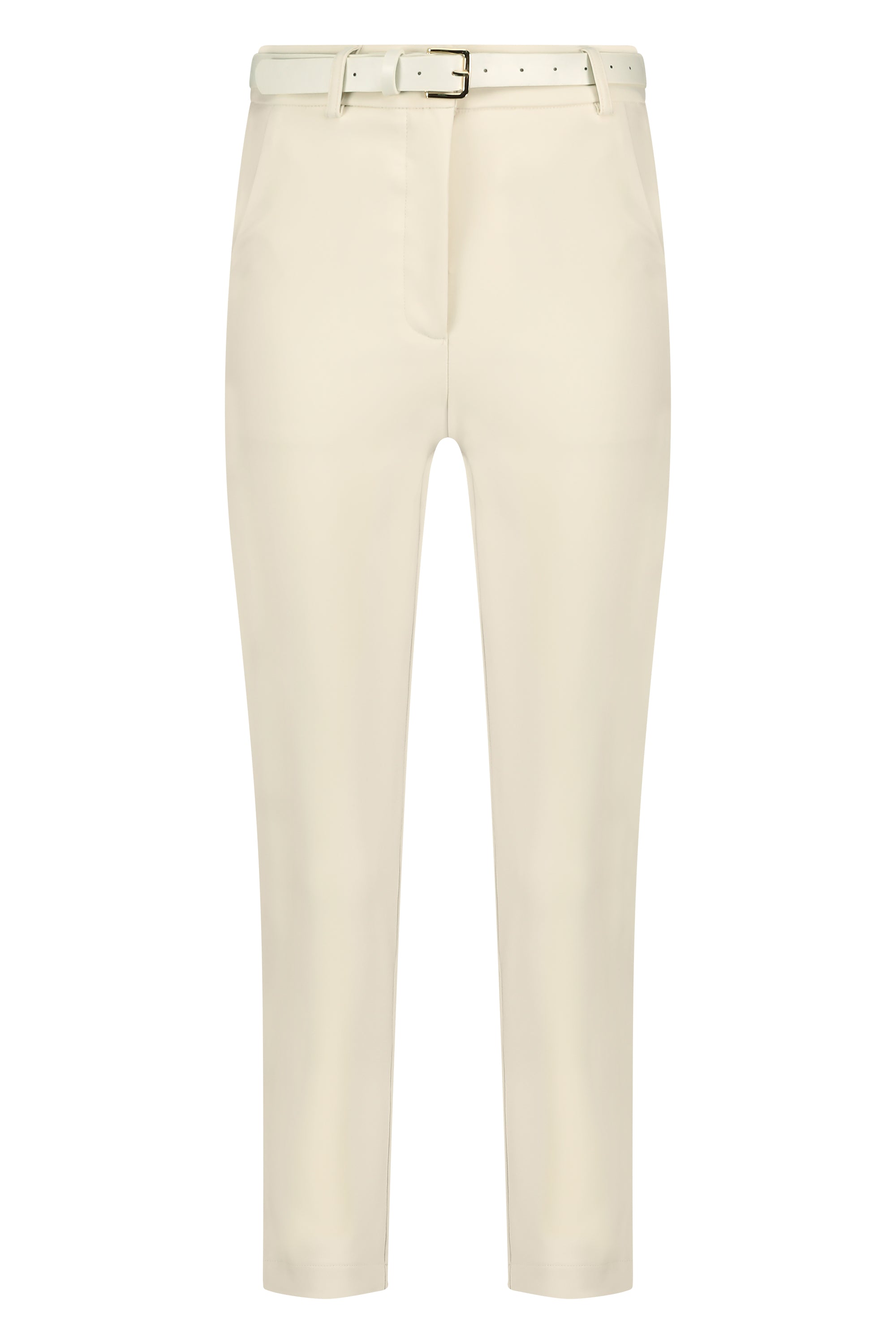 Slim fit stretch pantalon with belt beige