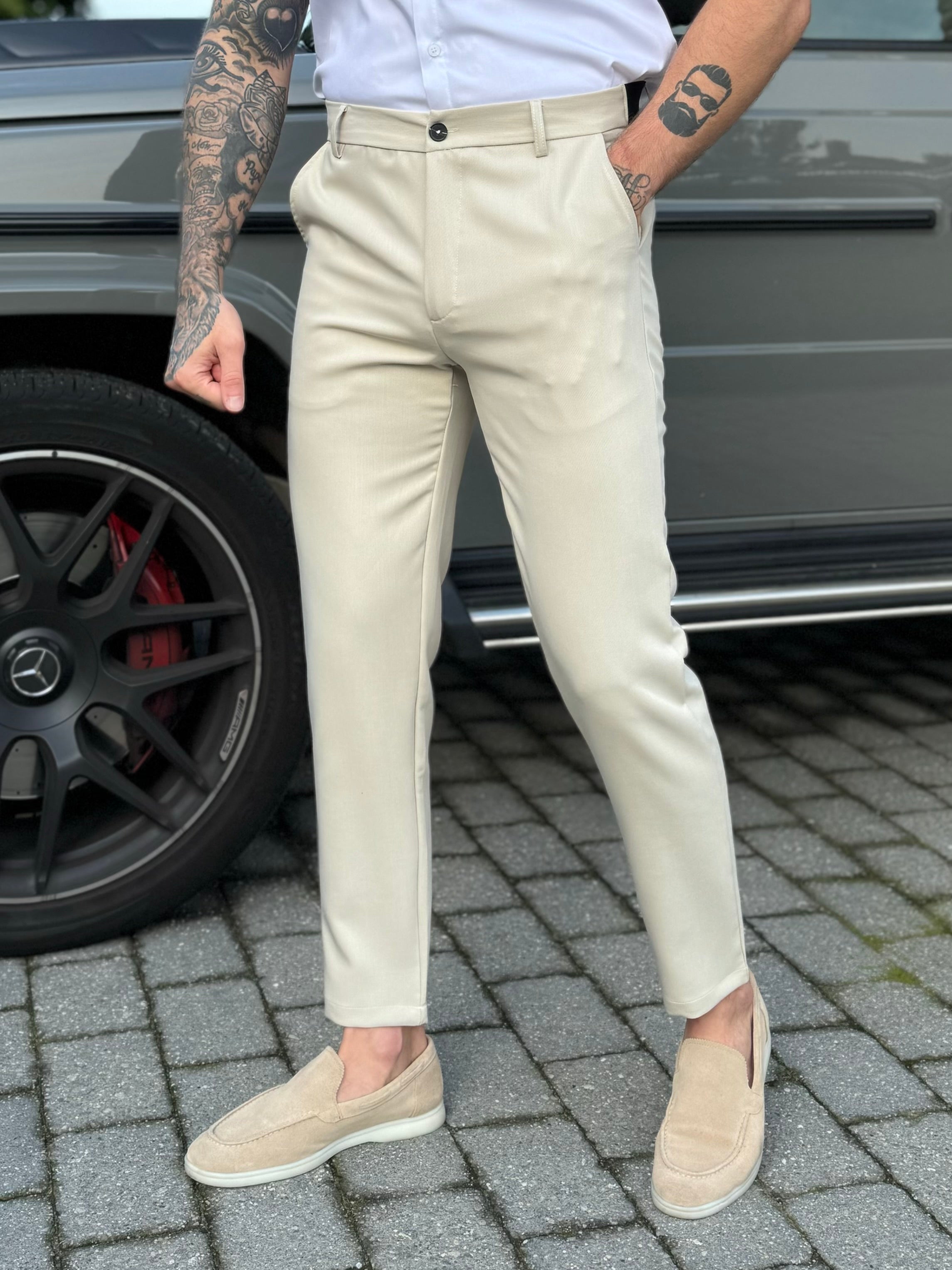 Pantalon chic straight fit beige