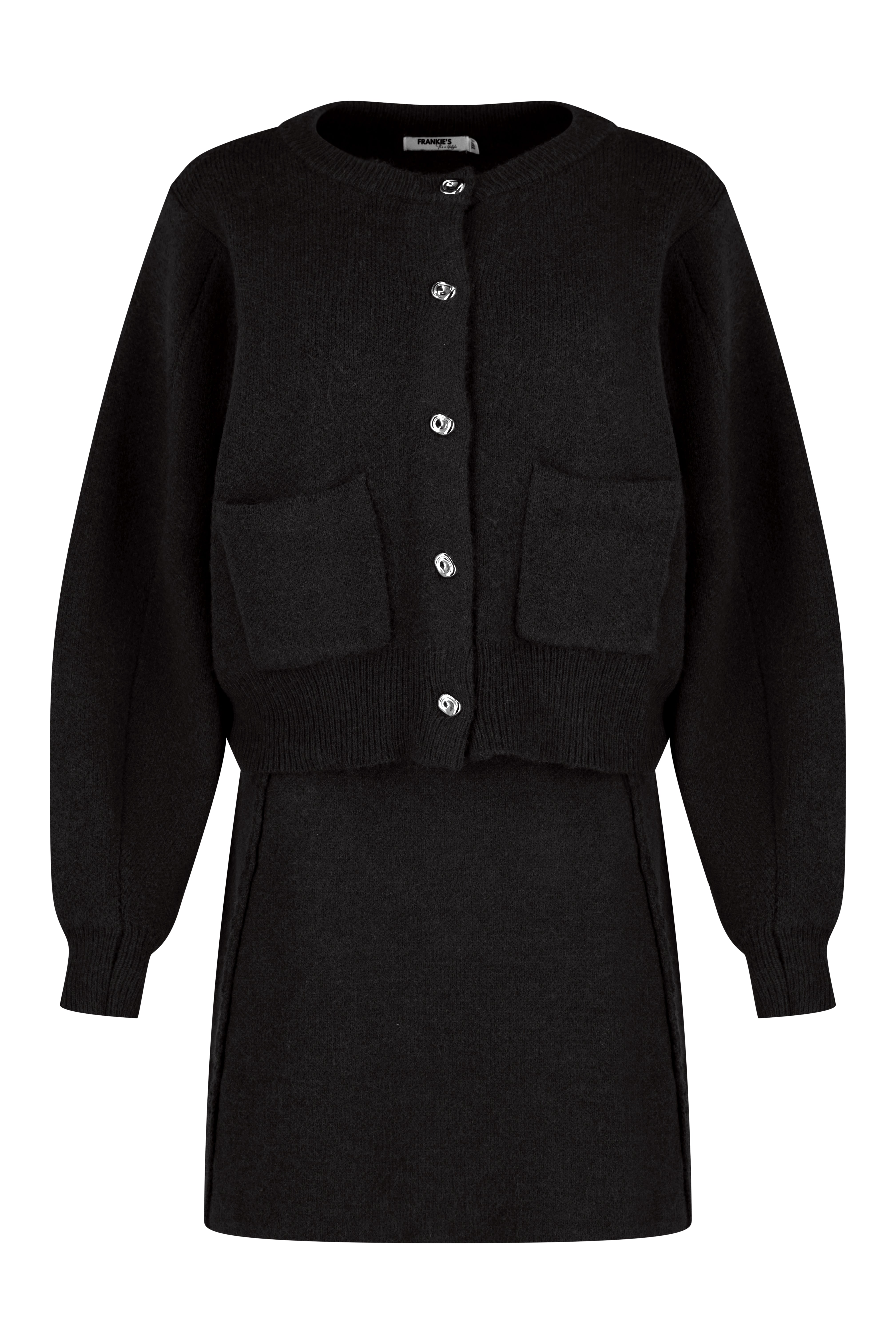 Matching Knitwear Cardigan and Skirt Set - Black