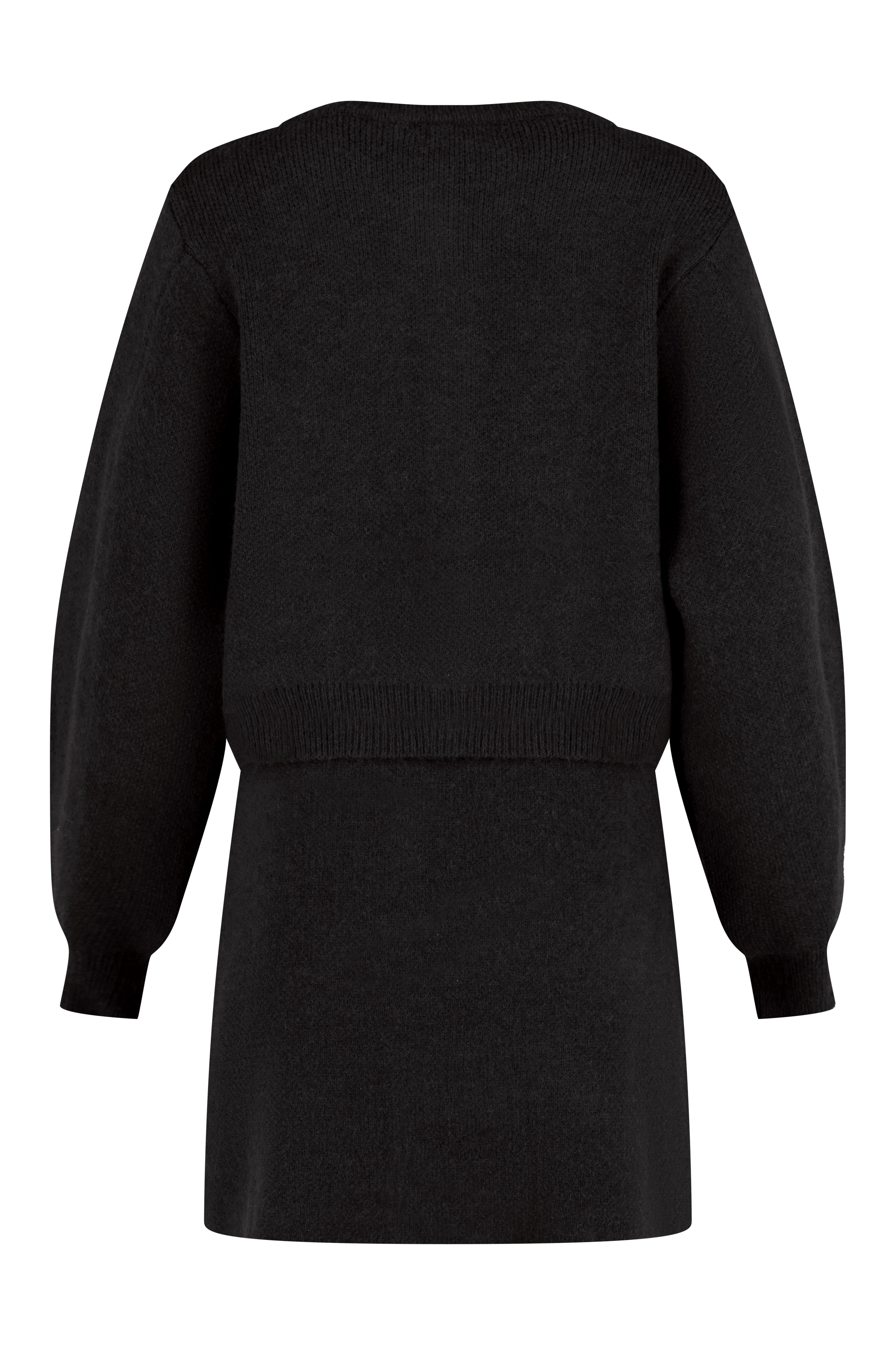 Matching Knitwear Cardigan and Skirt Set - Black