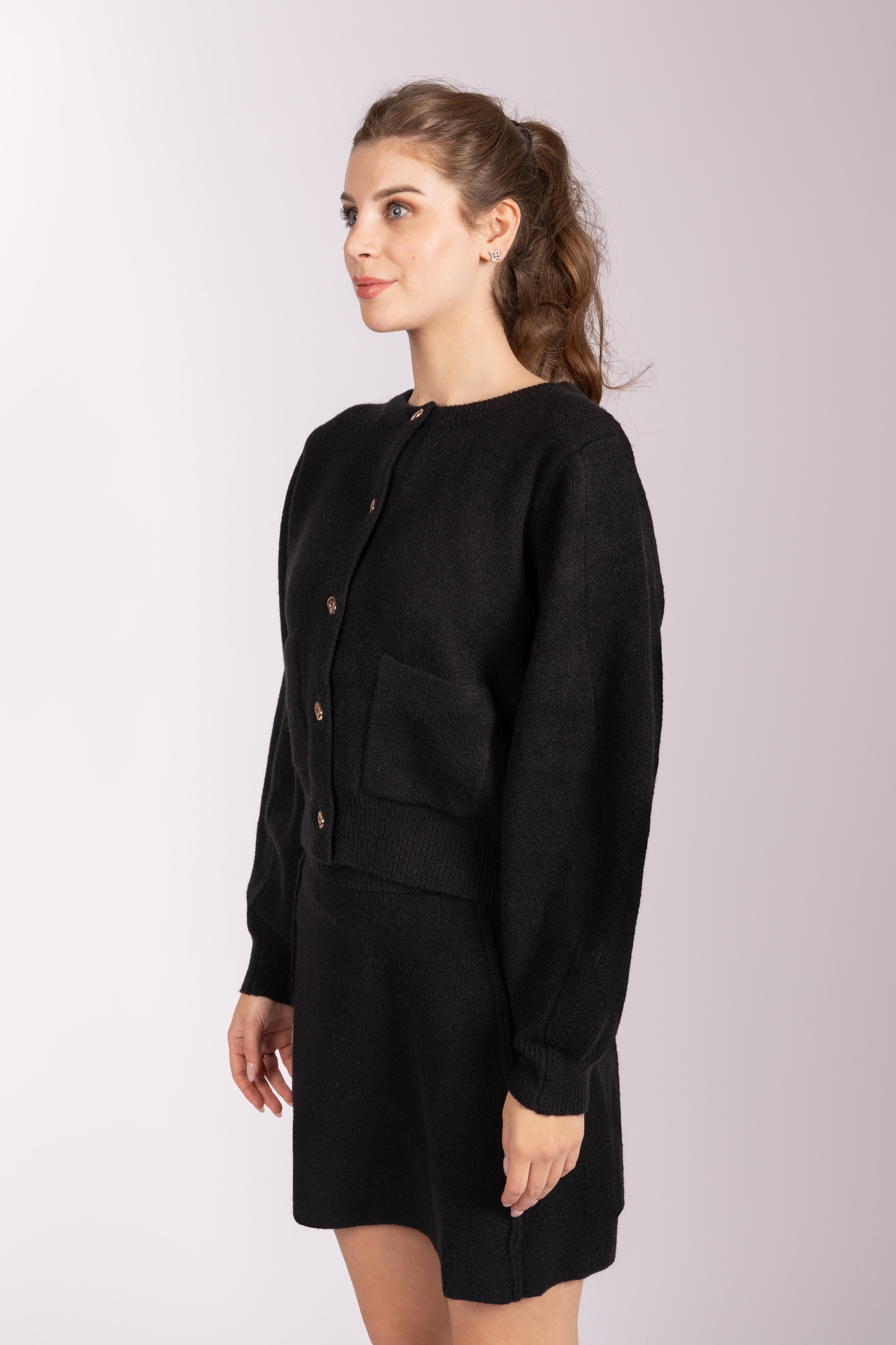 Matching Knitwear Cardigan and Skirt Set - Black