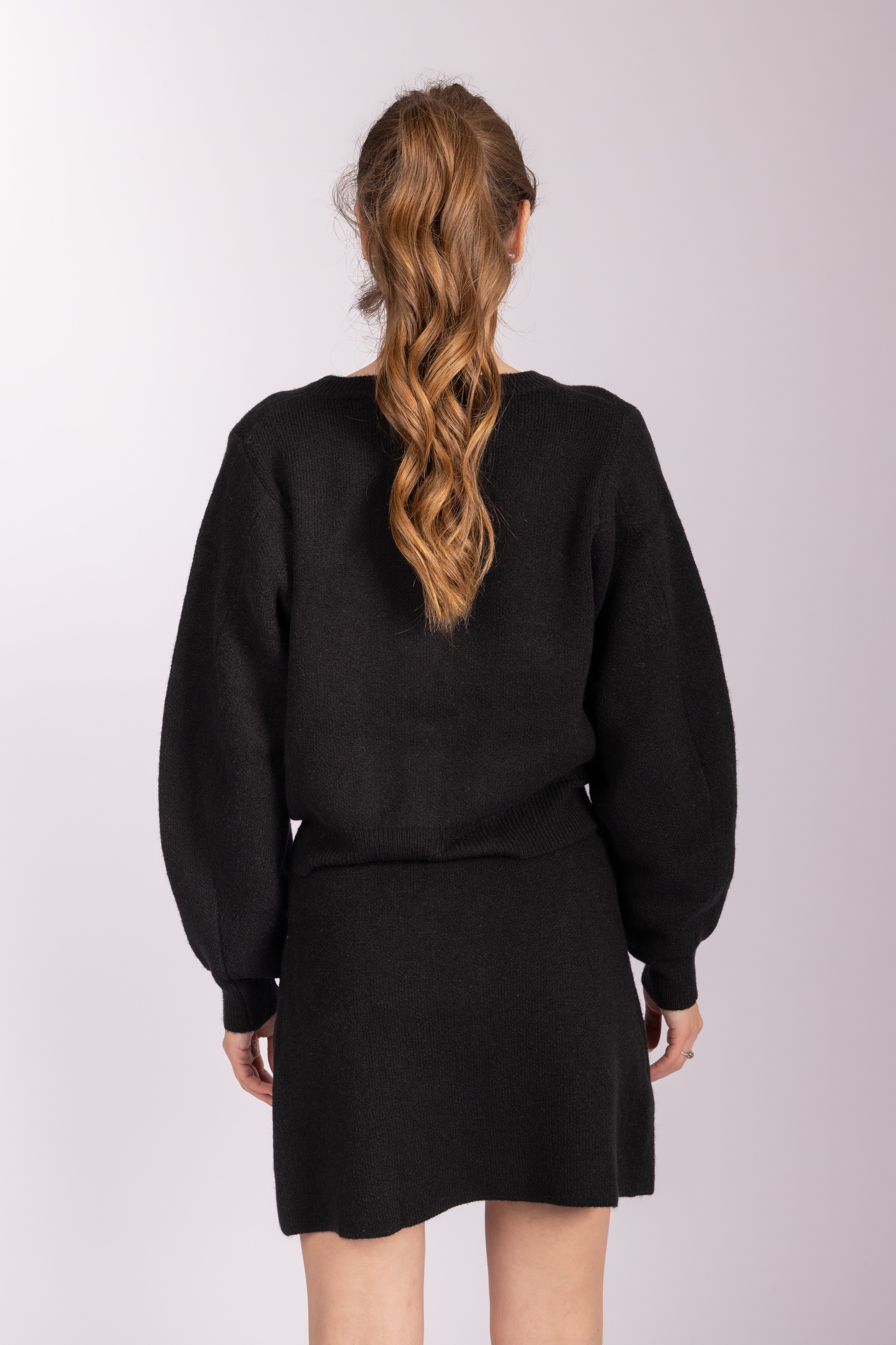 Matching Knitwear Cardigan and Skirt Set - Black