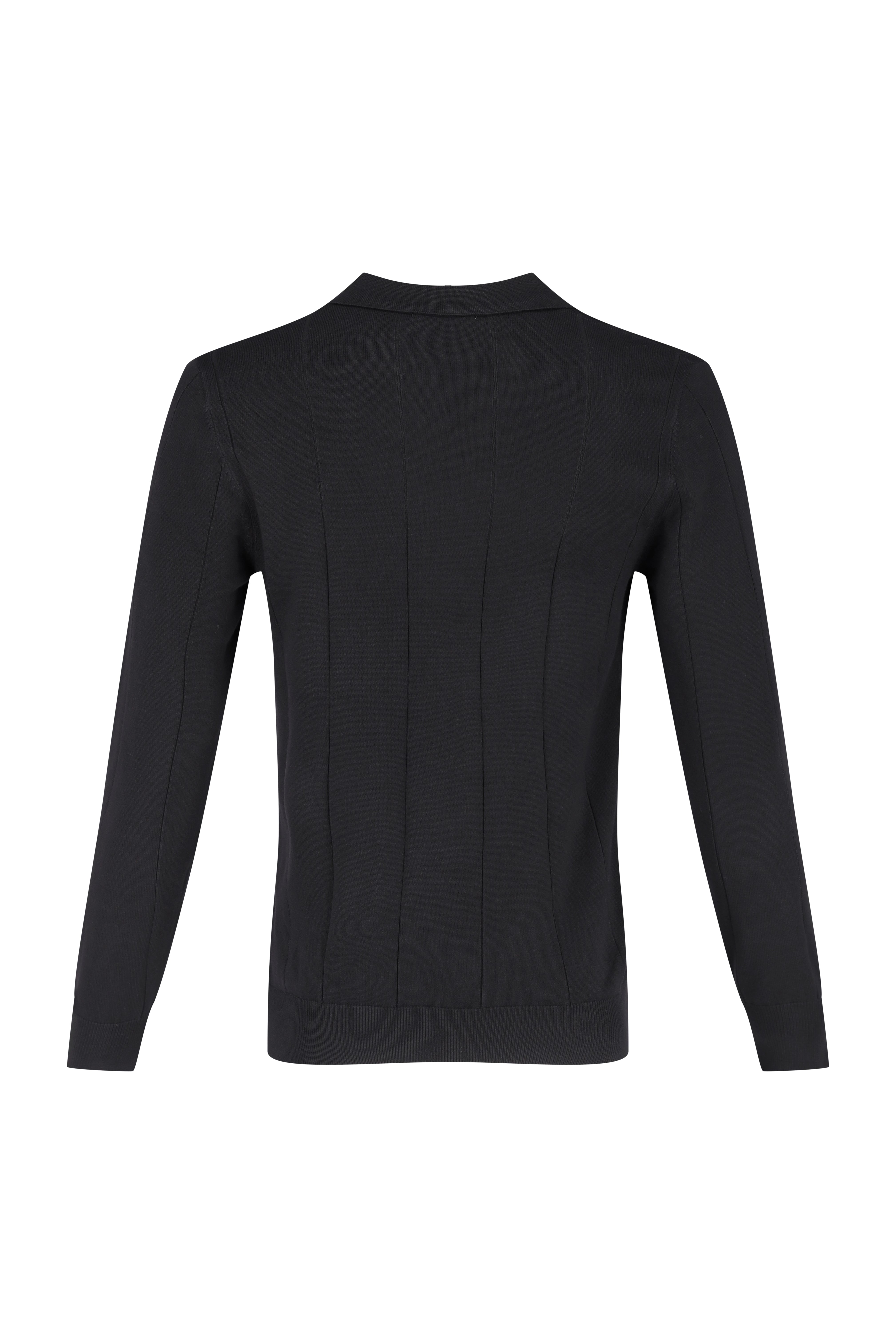 Collar V-Neck Knitwear, Striped - Black