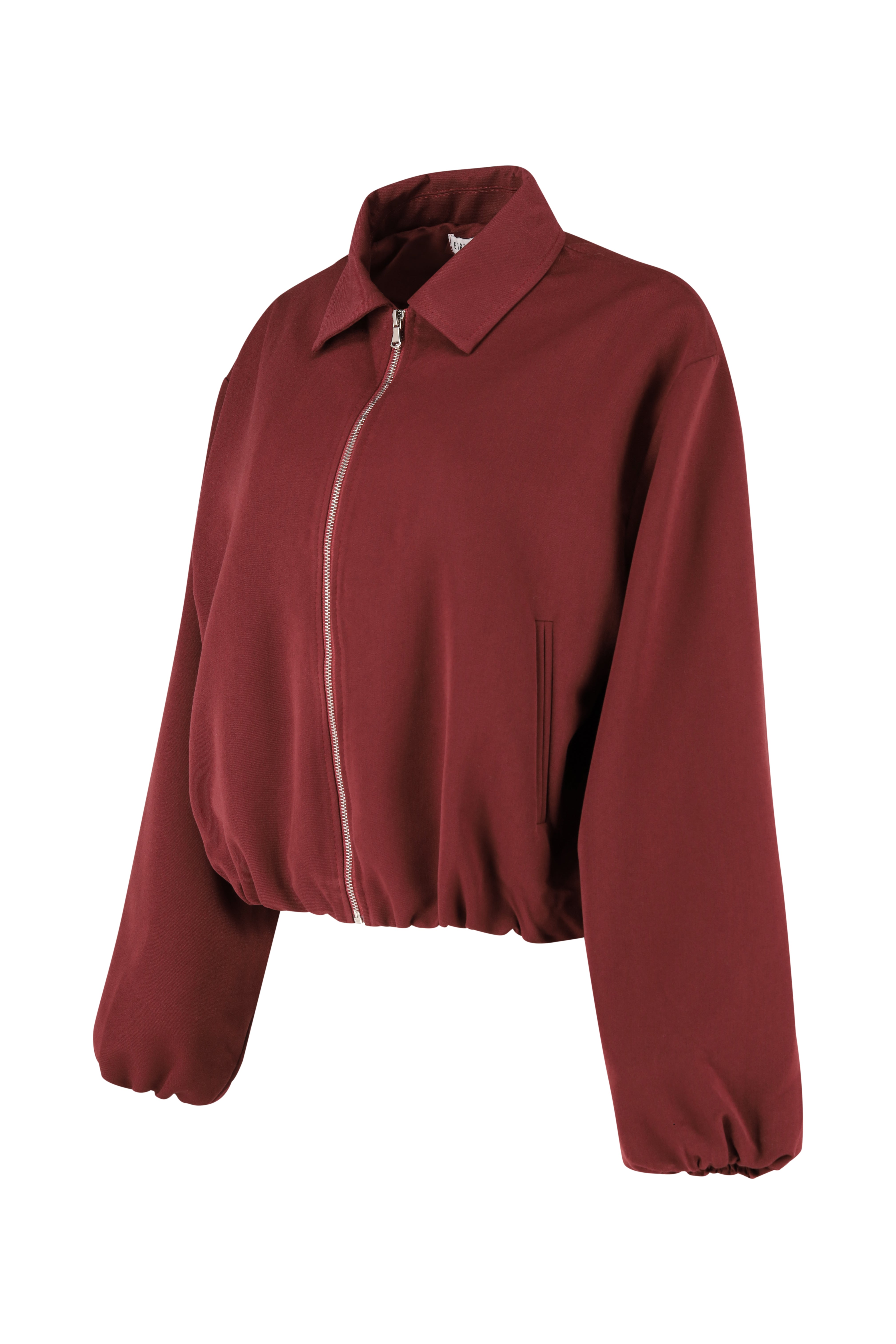 Zip-Through Cropped Jacket- Bordeaux