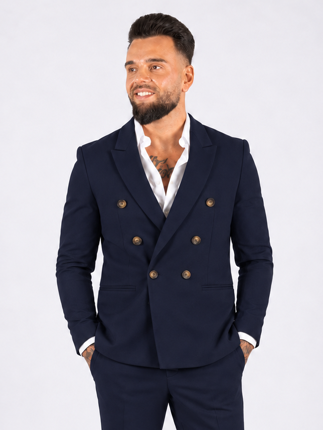 Suit double breasted two piece navy blue
