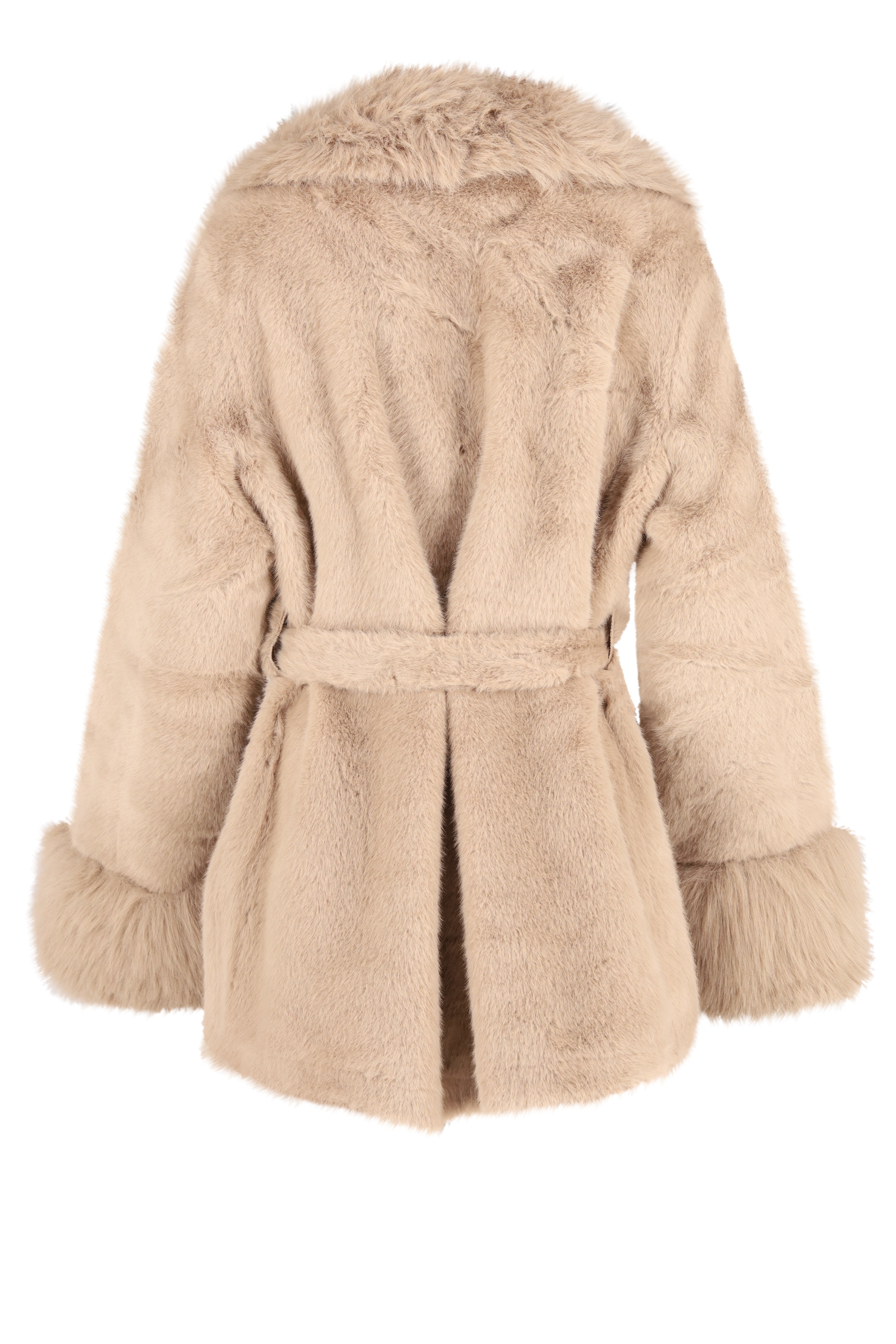 Gürtel-Mantel aus Kunstfell – Taupe