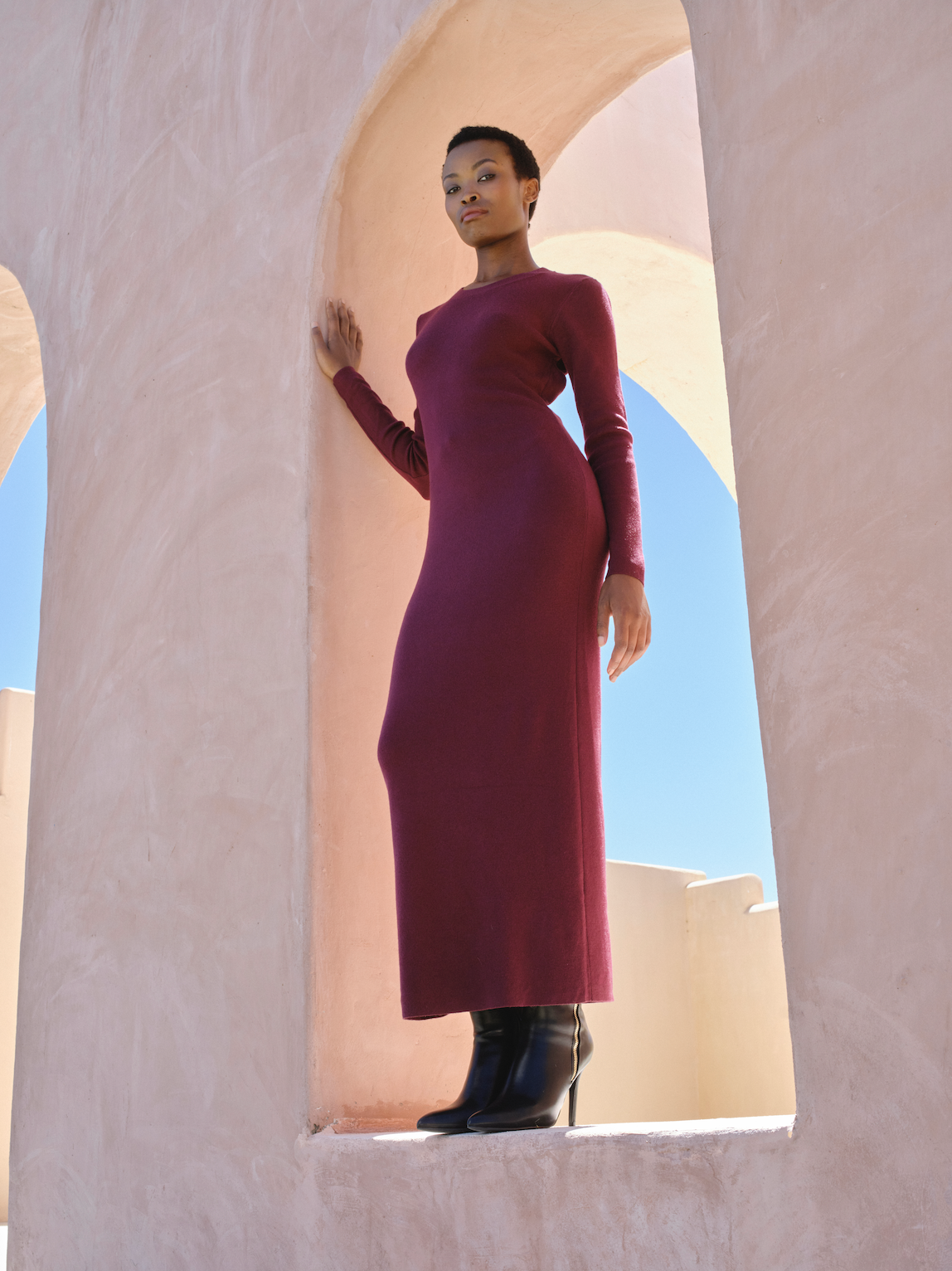 Long Sleeve Knitwear Dress - Bordeaux